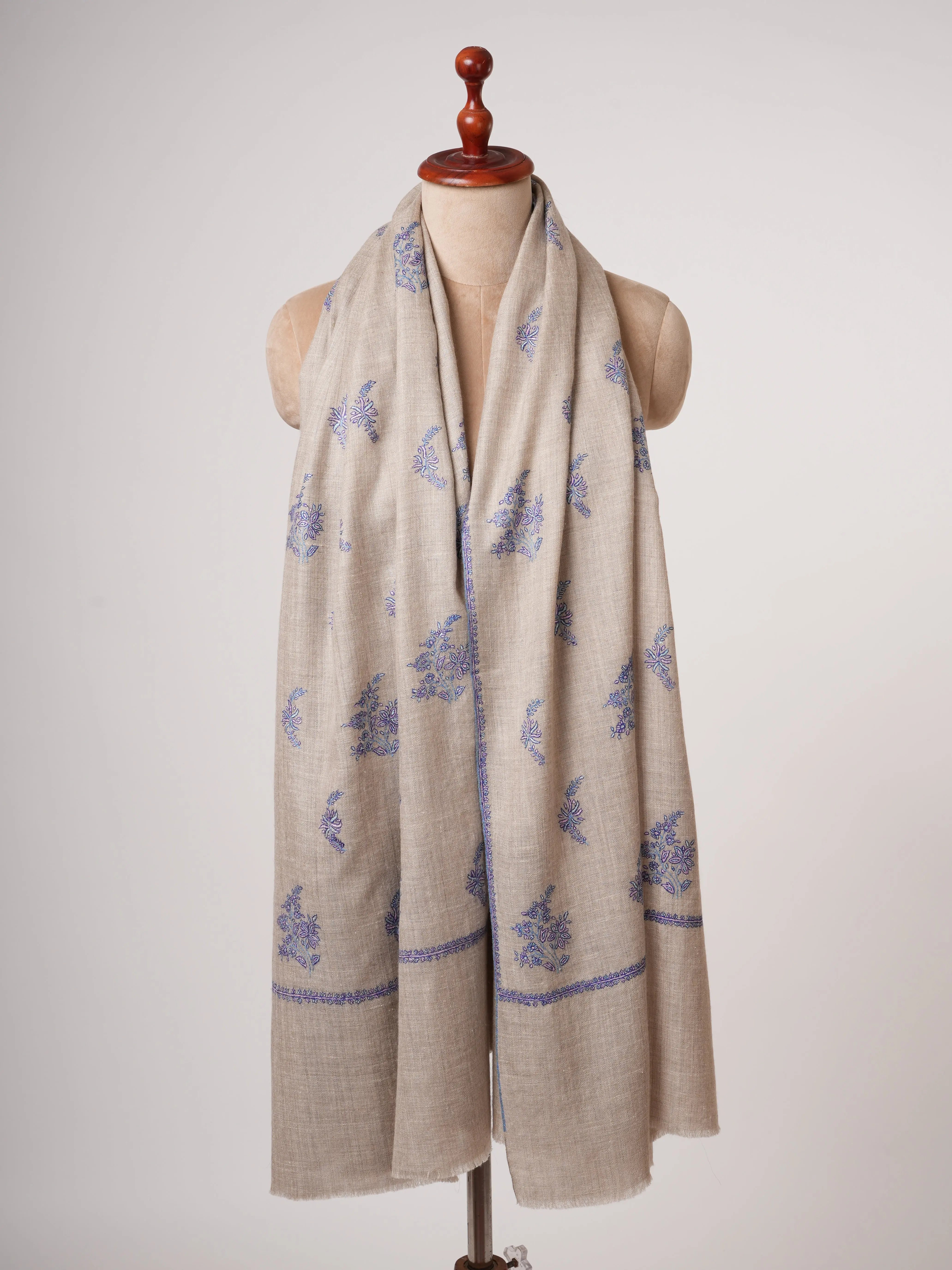 Natural Baby Soft Pashmina Shawl with Fine Hand Embroidery Shahkaar