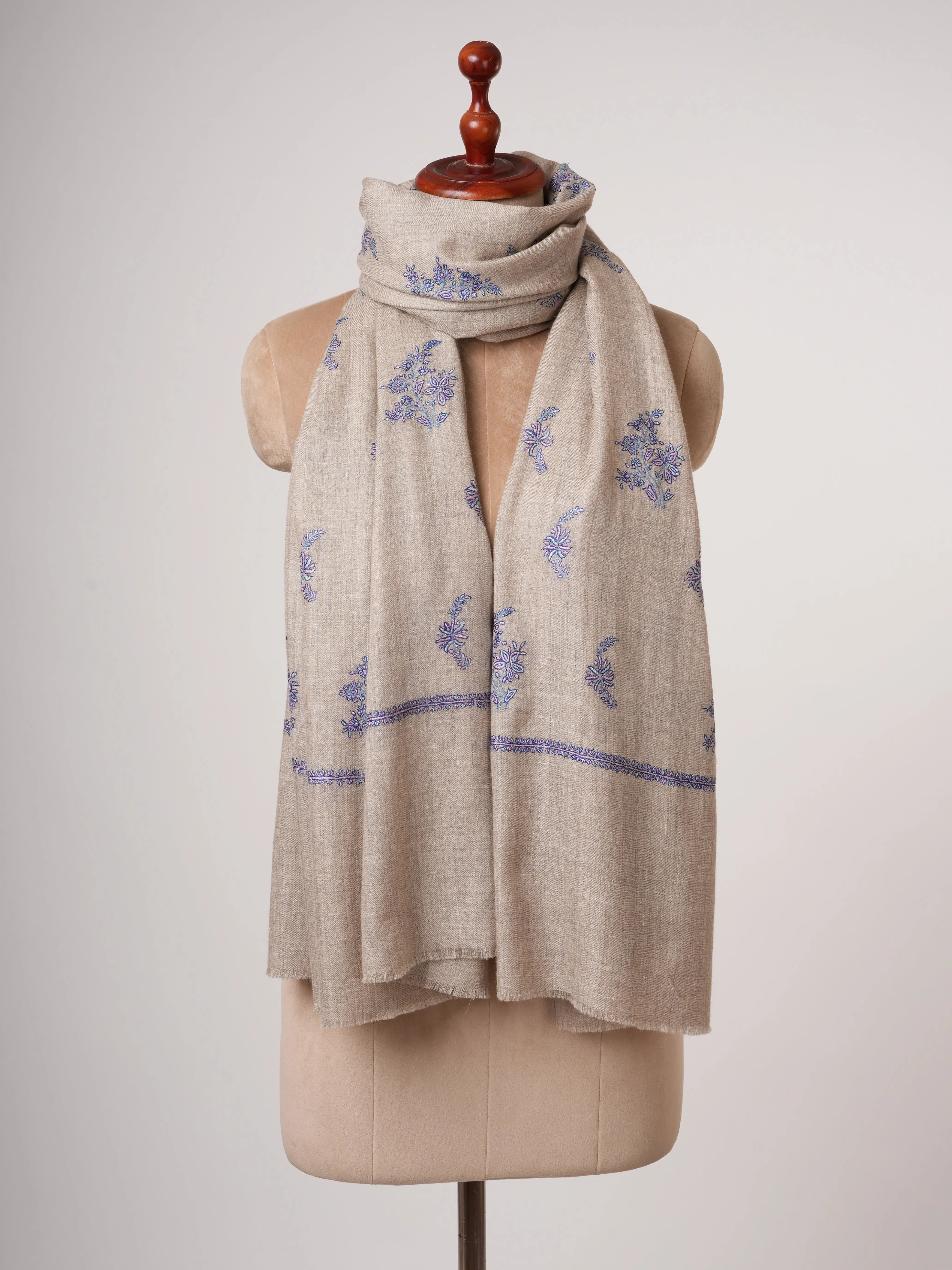 Natural Baby Soft Pashmina Shawl with Fine Hand Embroidery Shahkaar