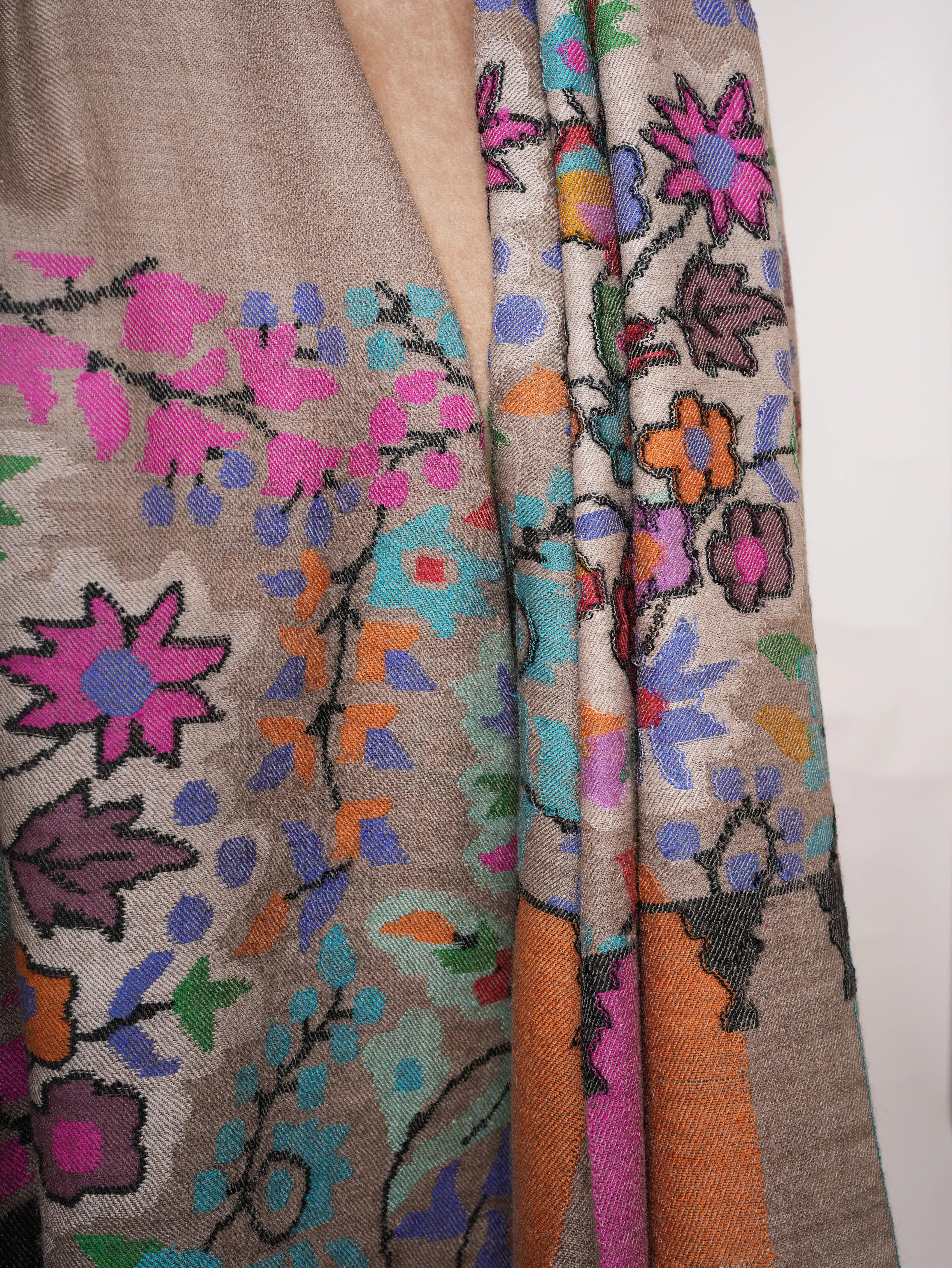 Natural Beige Kani Pashmina Shawl with Floral Motifs Shahkaar