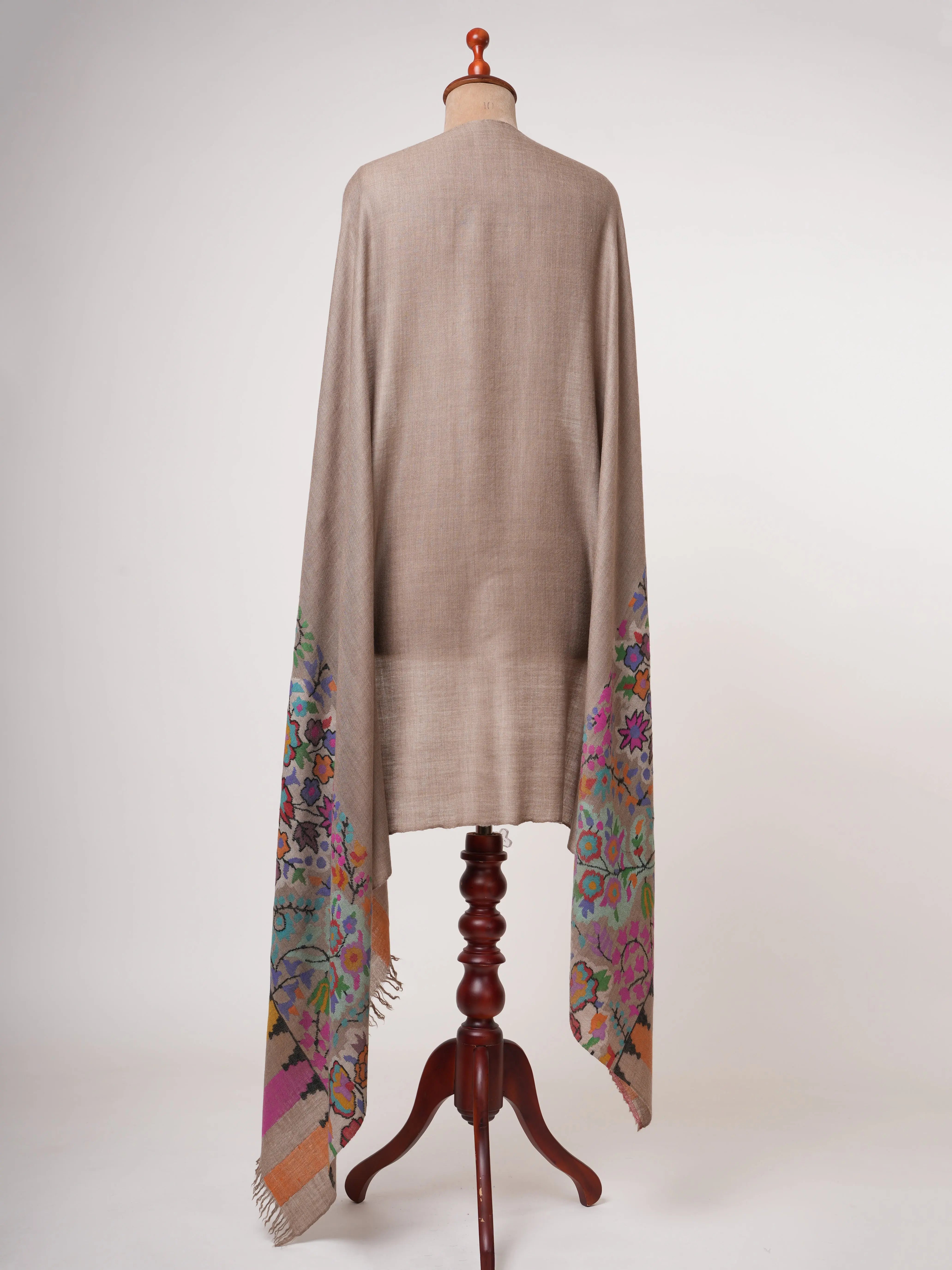 Natural Beige Kani Pashmina Shawl with Floral Motifs Shahkaar