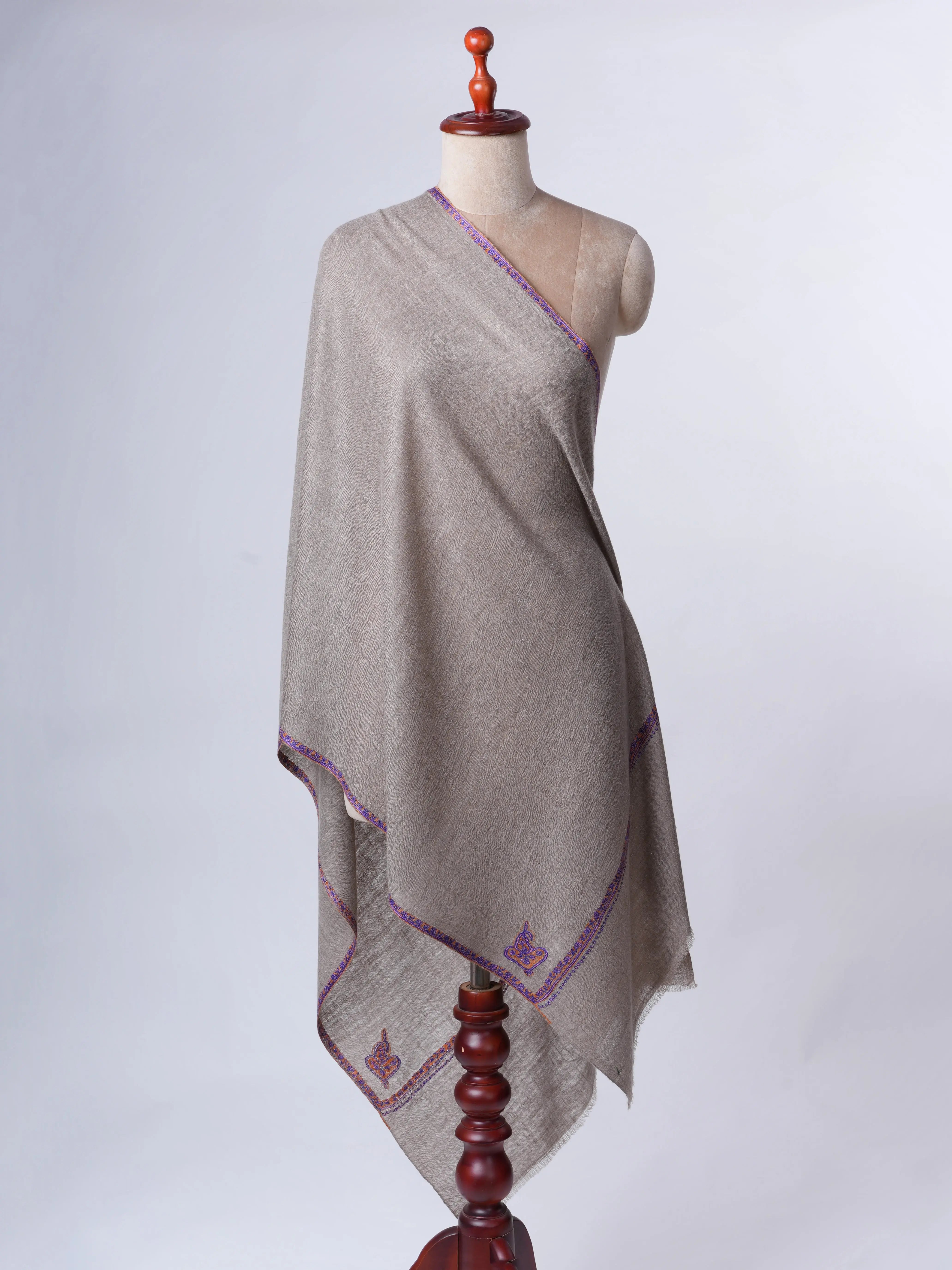 Natural Grey Baby Soft Cashmere Scarf with Bail Needlework Shahkaar
