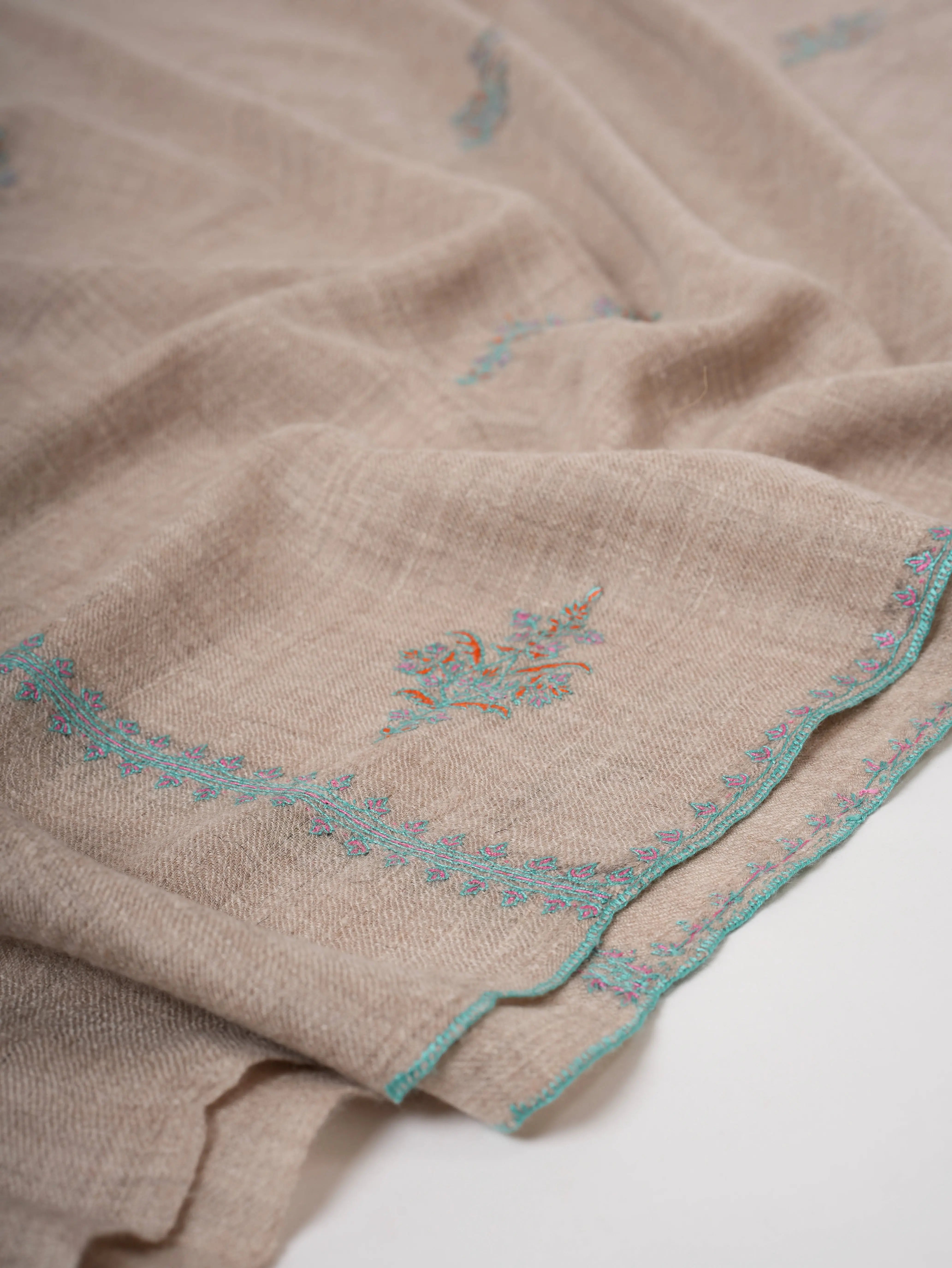 Natural Grey Buteh Embroidered Baby Soft Cashmere Scarf – Shahkaar Cashmere Shahkaar