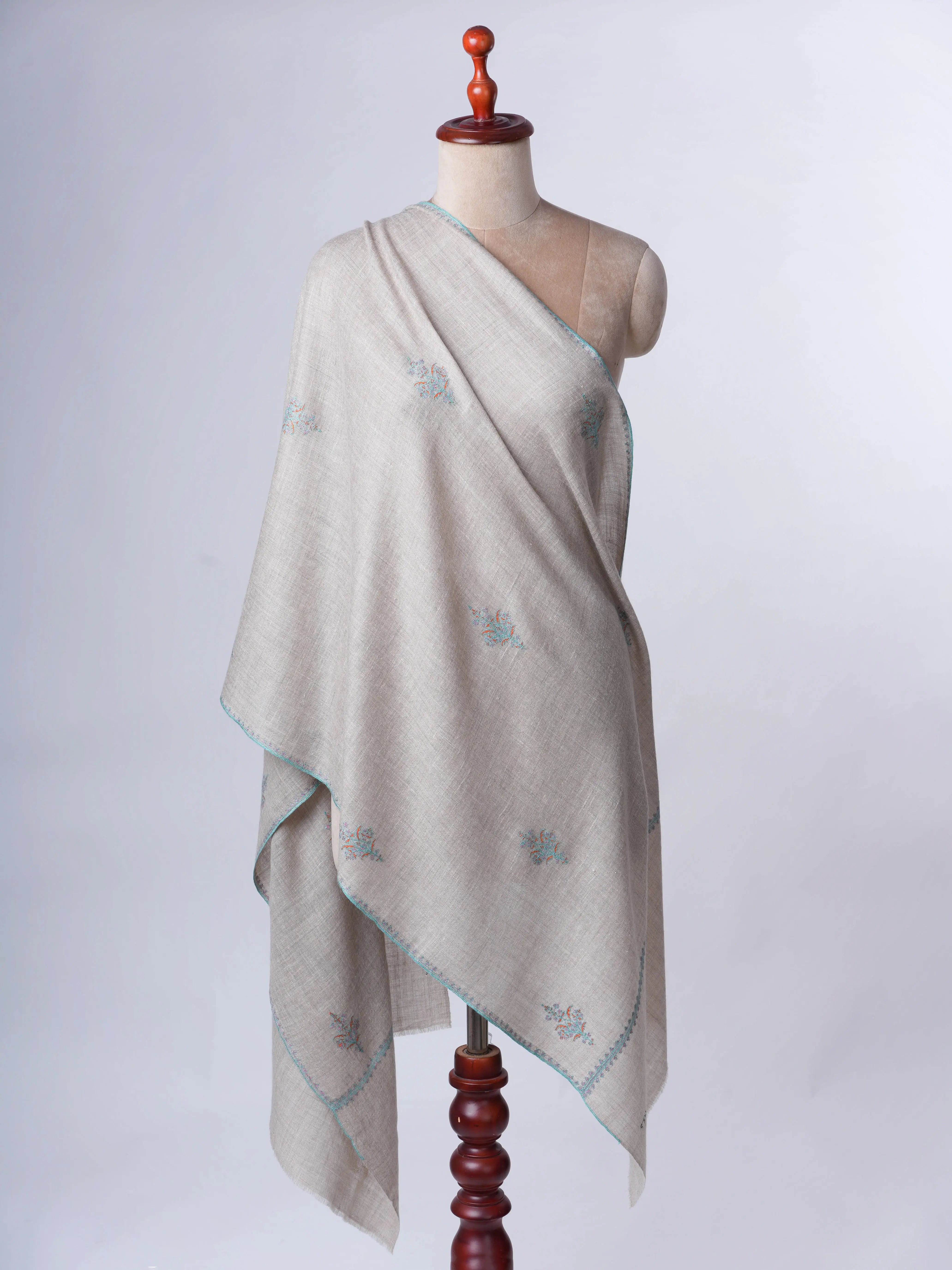 Natural Grey Buteh Embroidered Baby Soft Cashmere Scarf – Shahkaar Cashmere Shahkaar