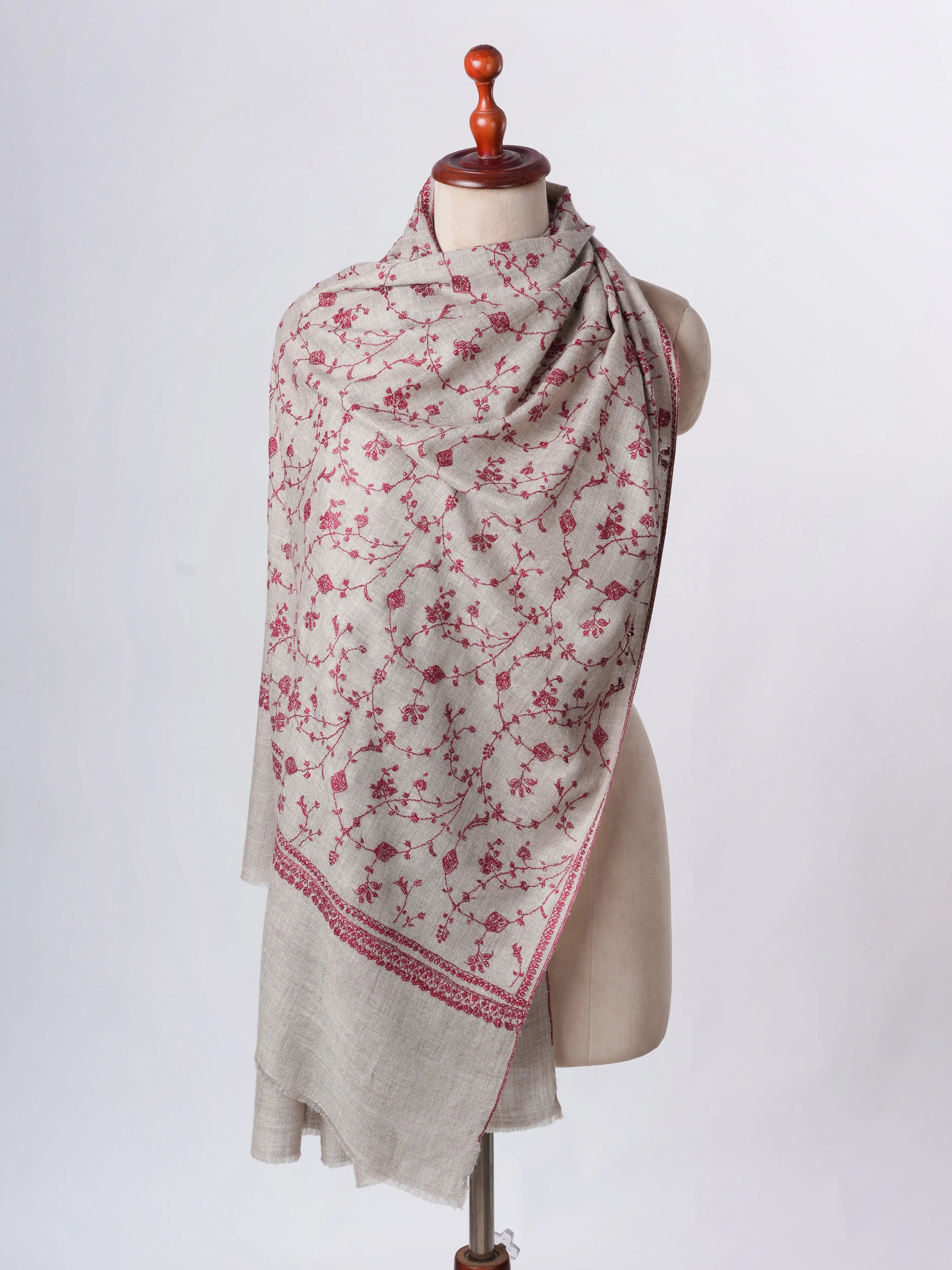 Natural Grey Cashmere Scarf with Jali Embroidery – Baby Soft Shahkaar