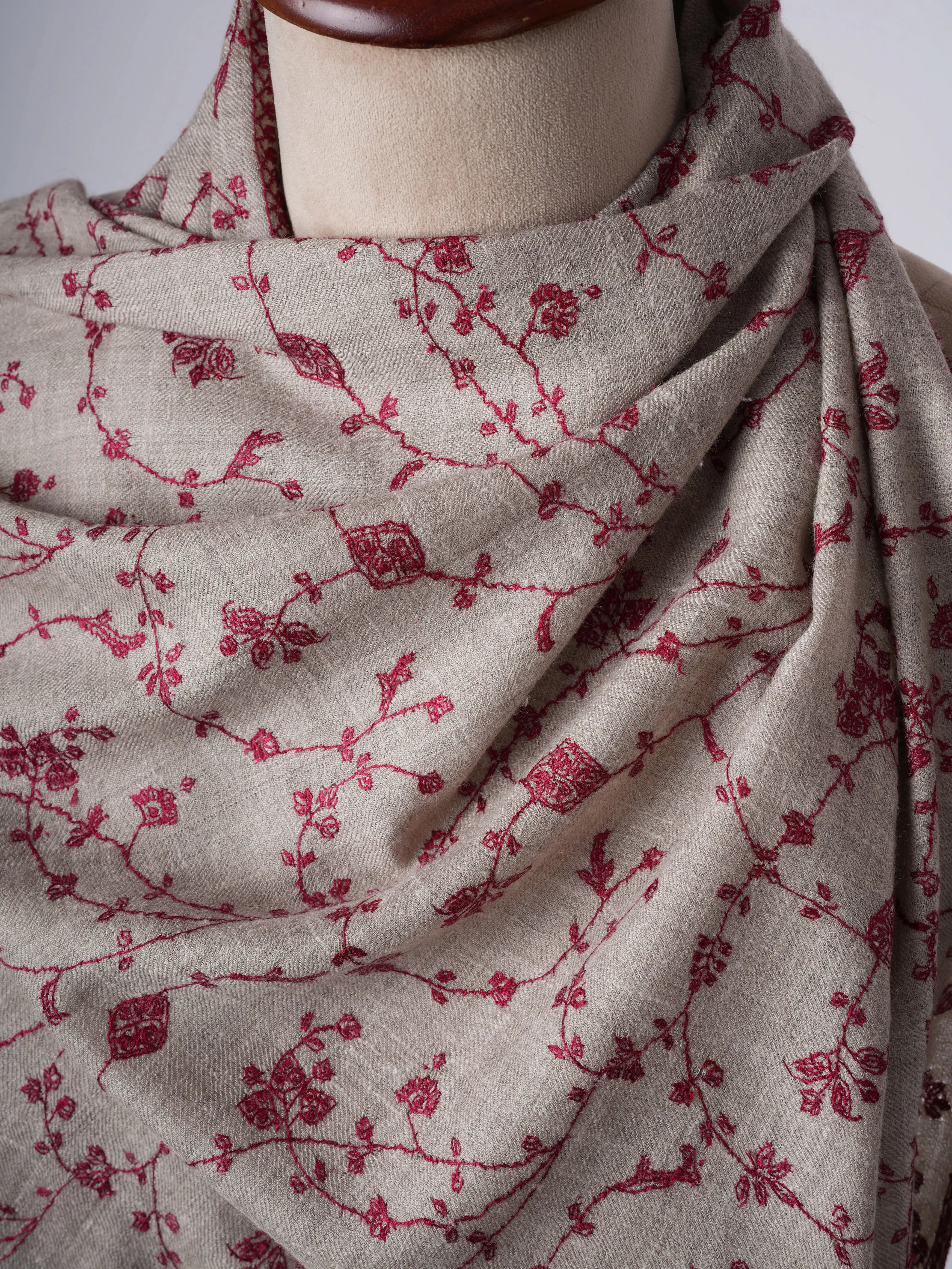 Natural Grey Cashmere Scarf with Jali Embroidery – Baby Soft Shahkaar