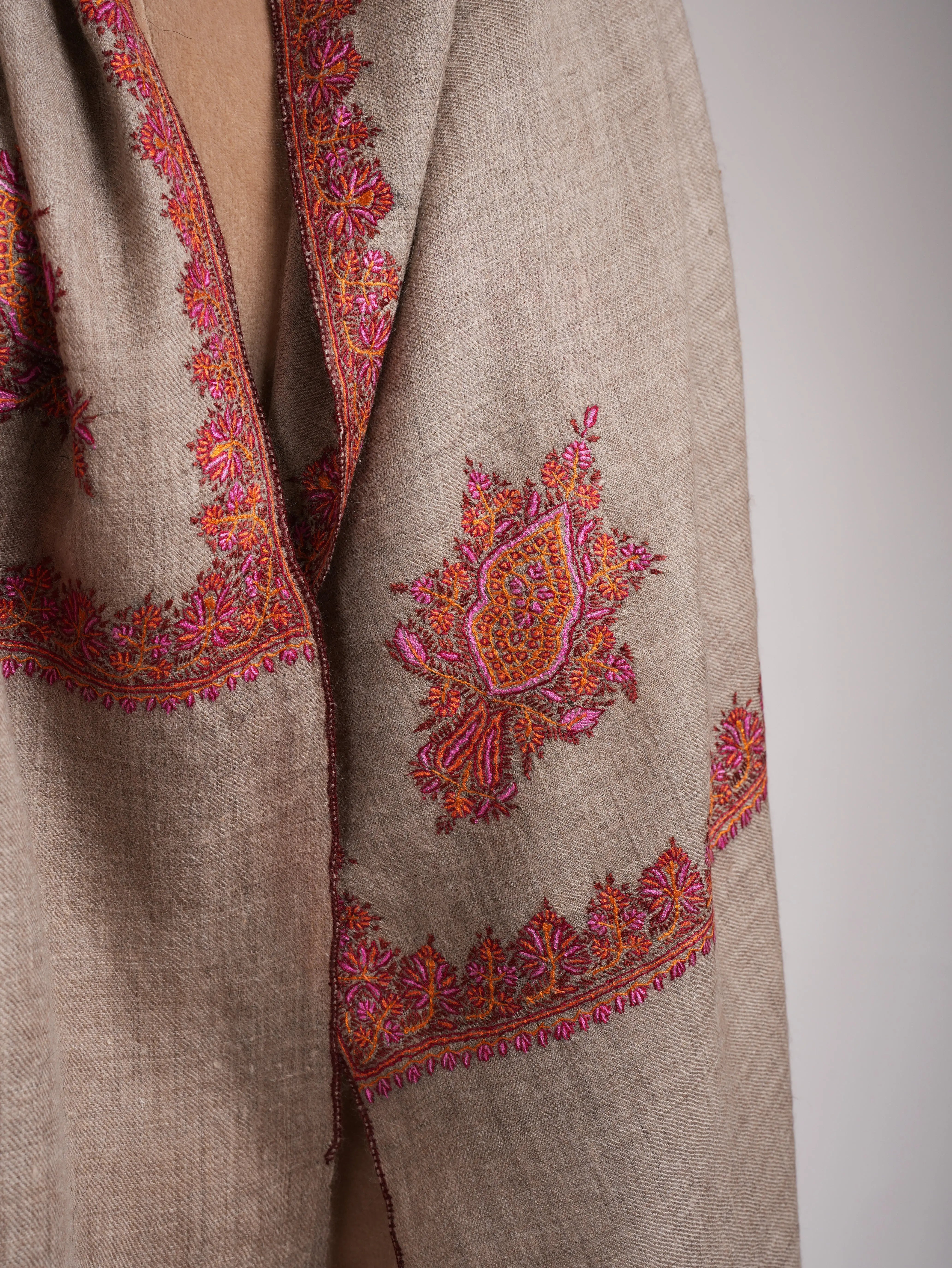 Natural Grey Hashia Pure Pashmina Shawl Shahkaar