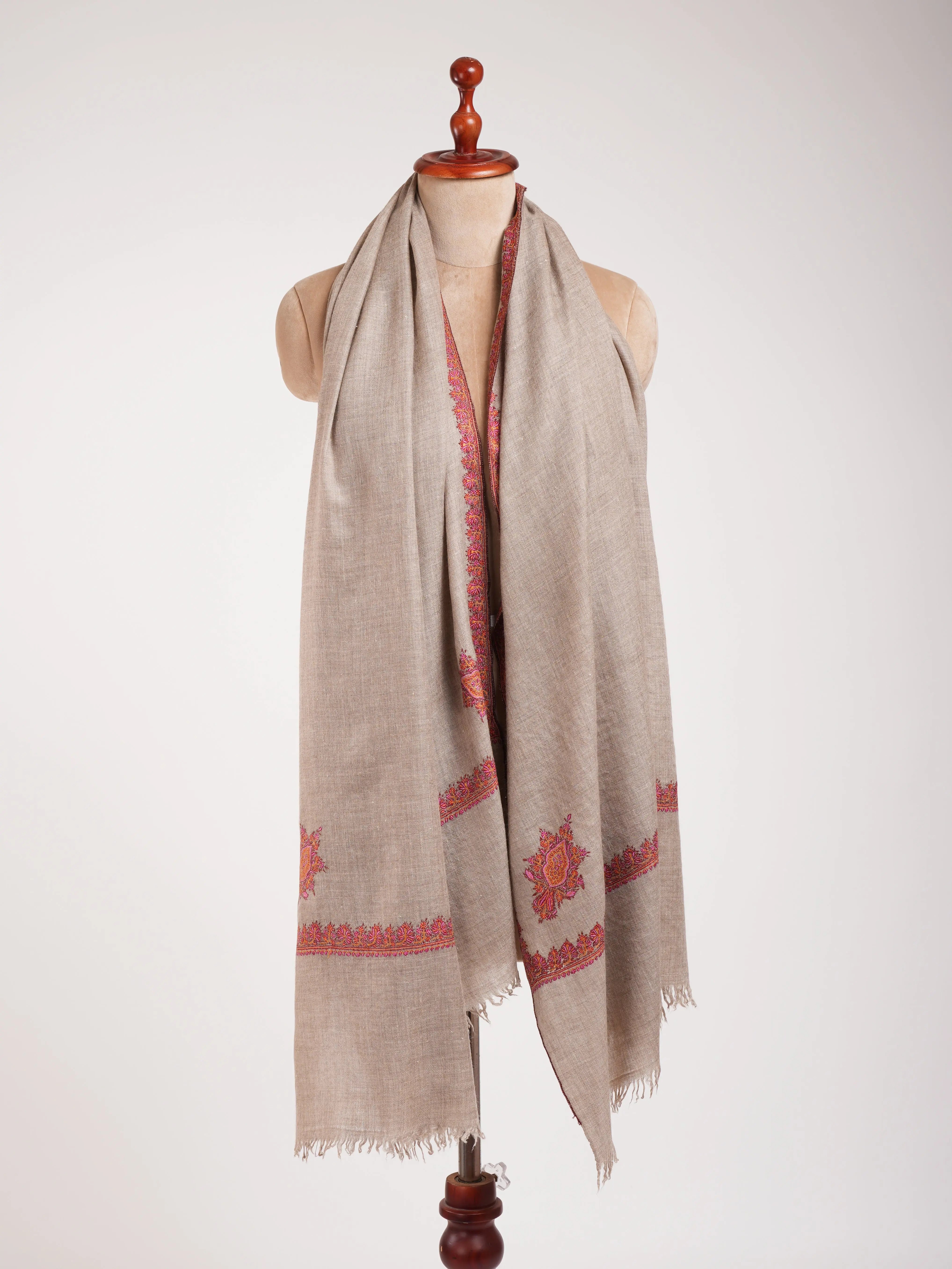 Natural Grey Hashia Pure Pashmina Shawl Shahkaar