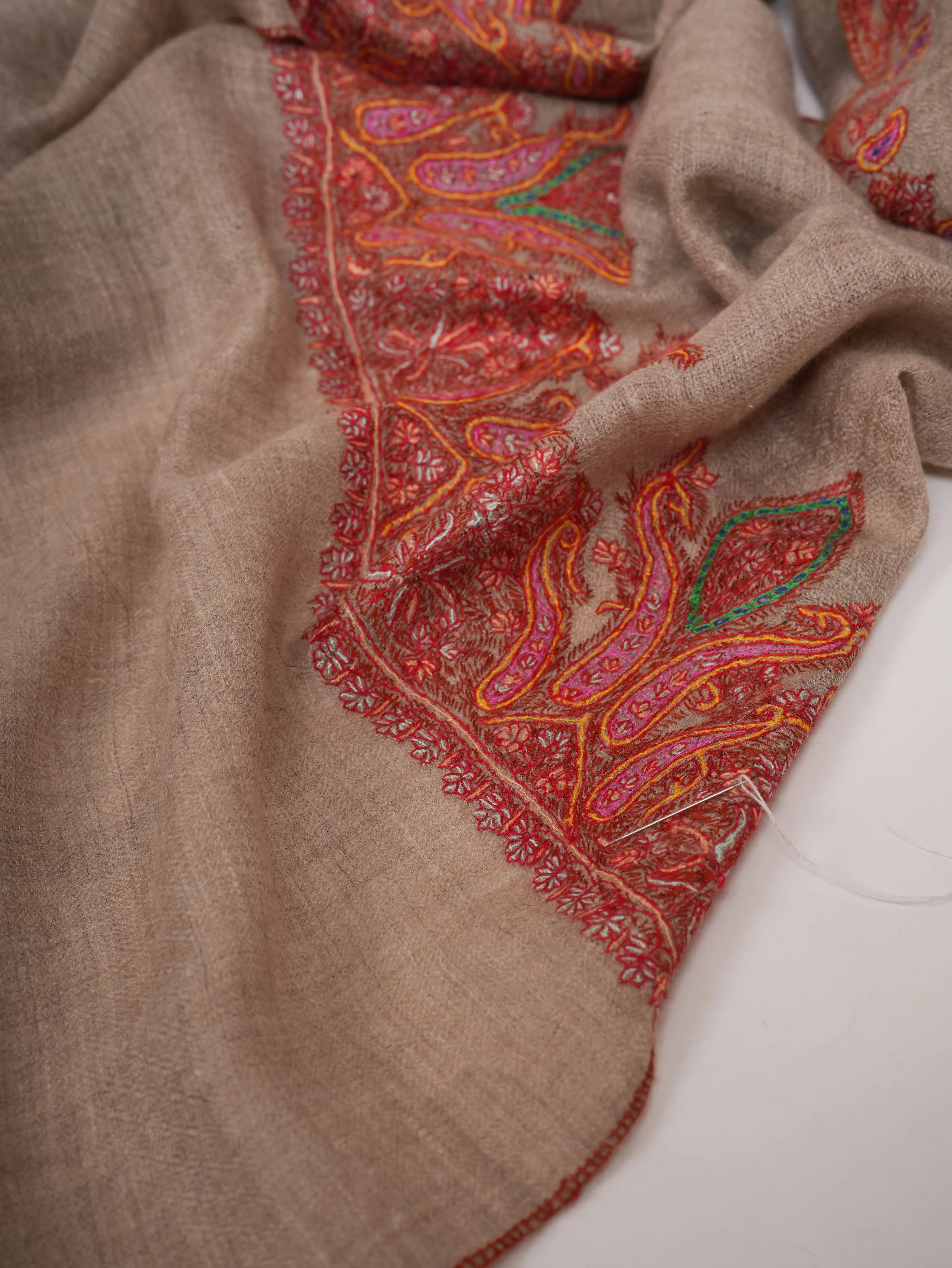 Natural Grey Palla Embroidered Pashmina Stole Shahkaar