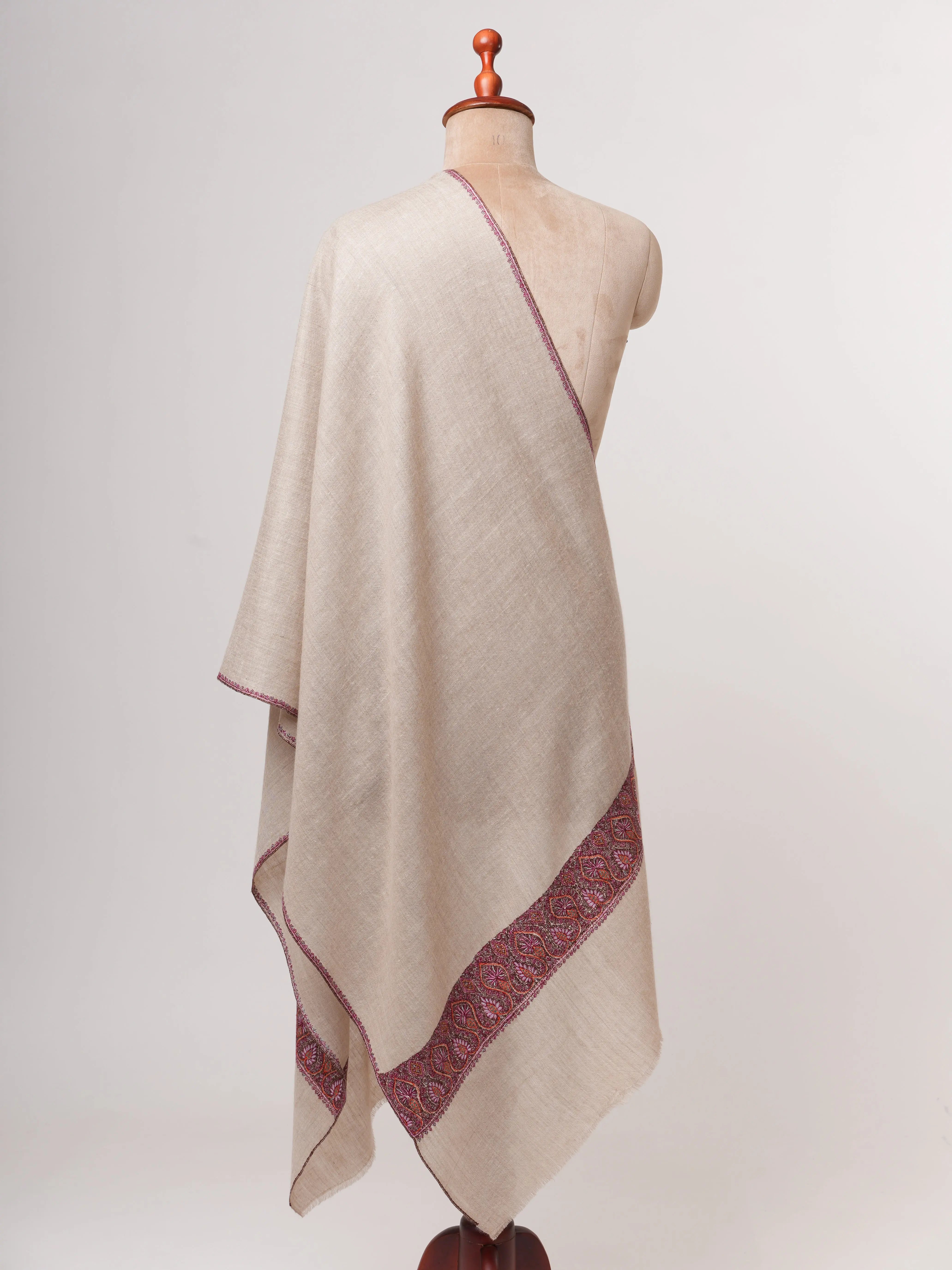 Natural Grey Sustainable Cashmere Scarf with Palla Sozni Embroidery Shahkaar