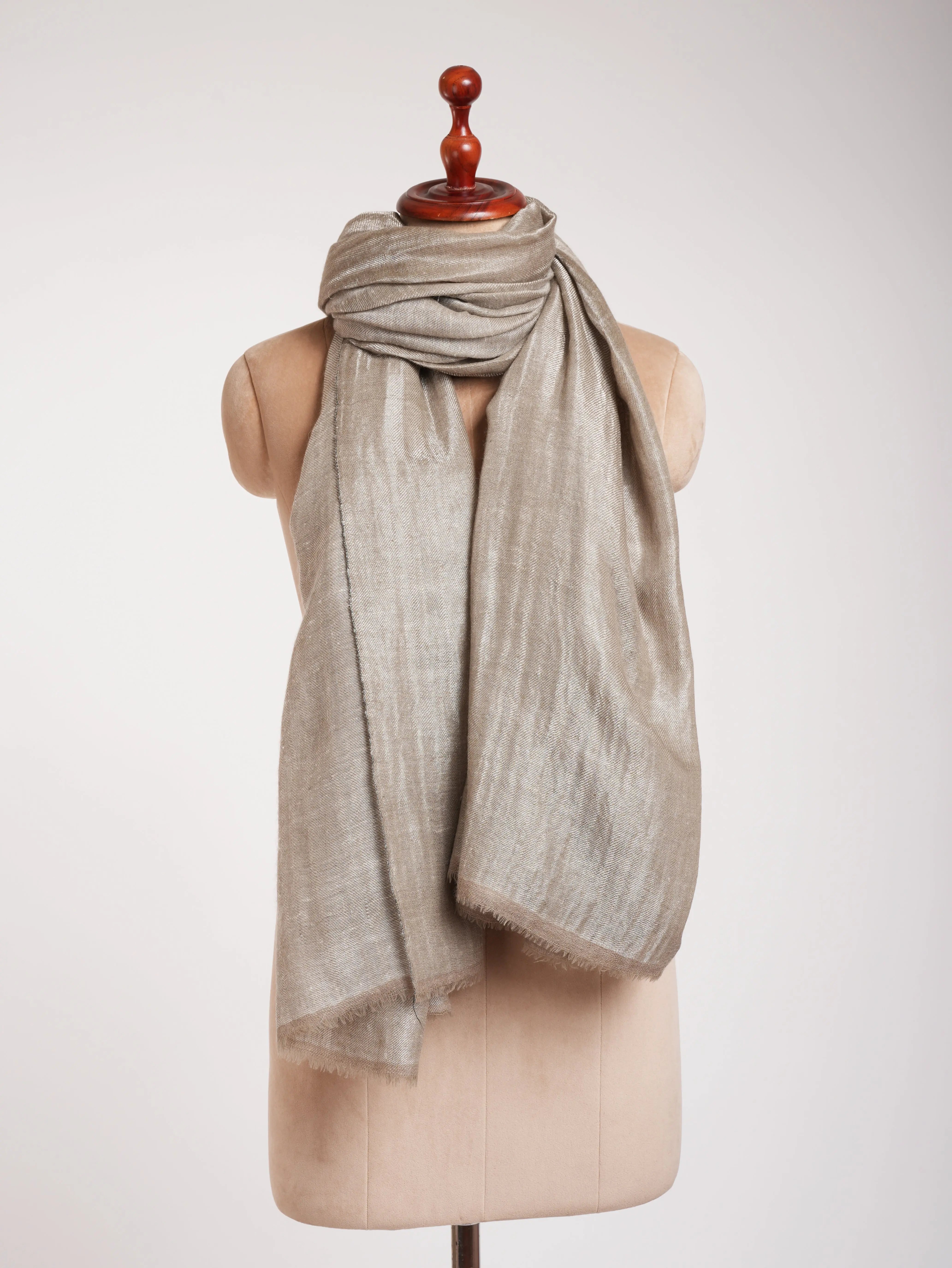 Natural Grey and Silver Zari Reversible Pashmina Shawl Shahkaar