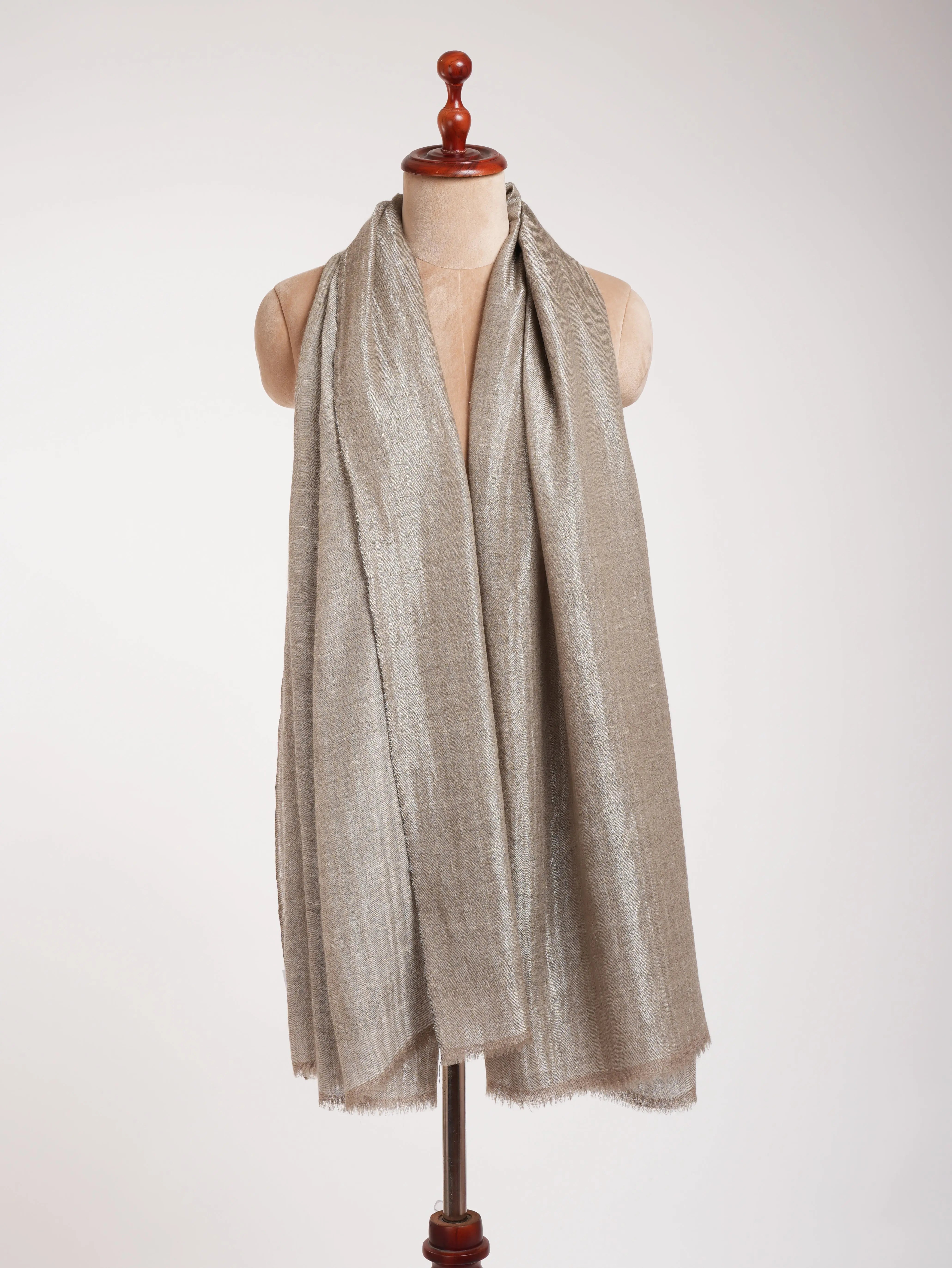 Natural Grey and Silver Zari Reversible Pashmina Shawl Shahkaar