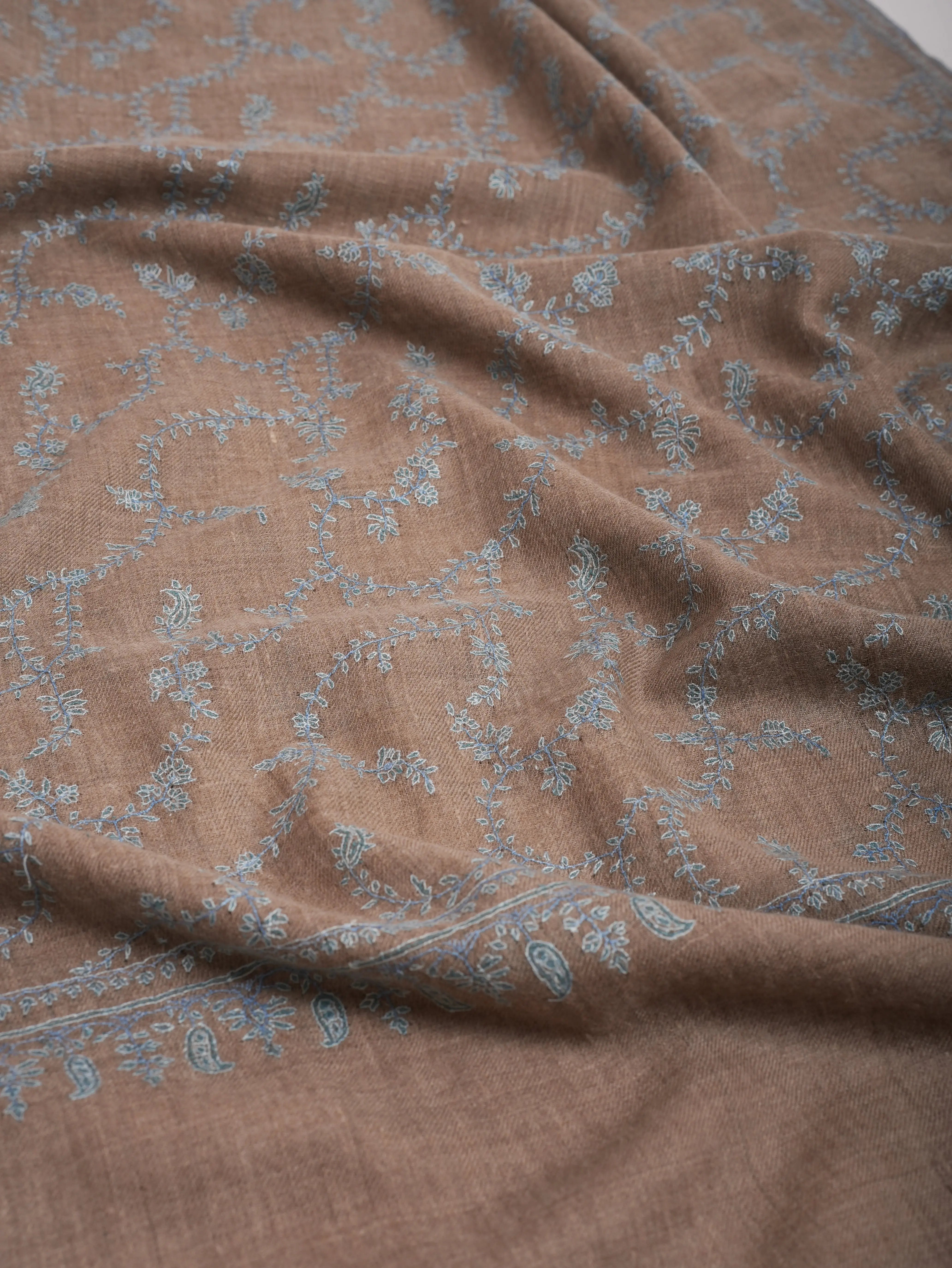 Natural Taupe Cashmere Jaal Blue Embroidery Shahkaar