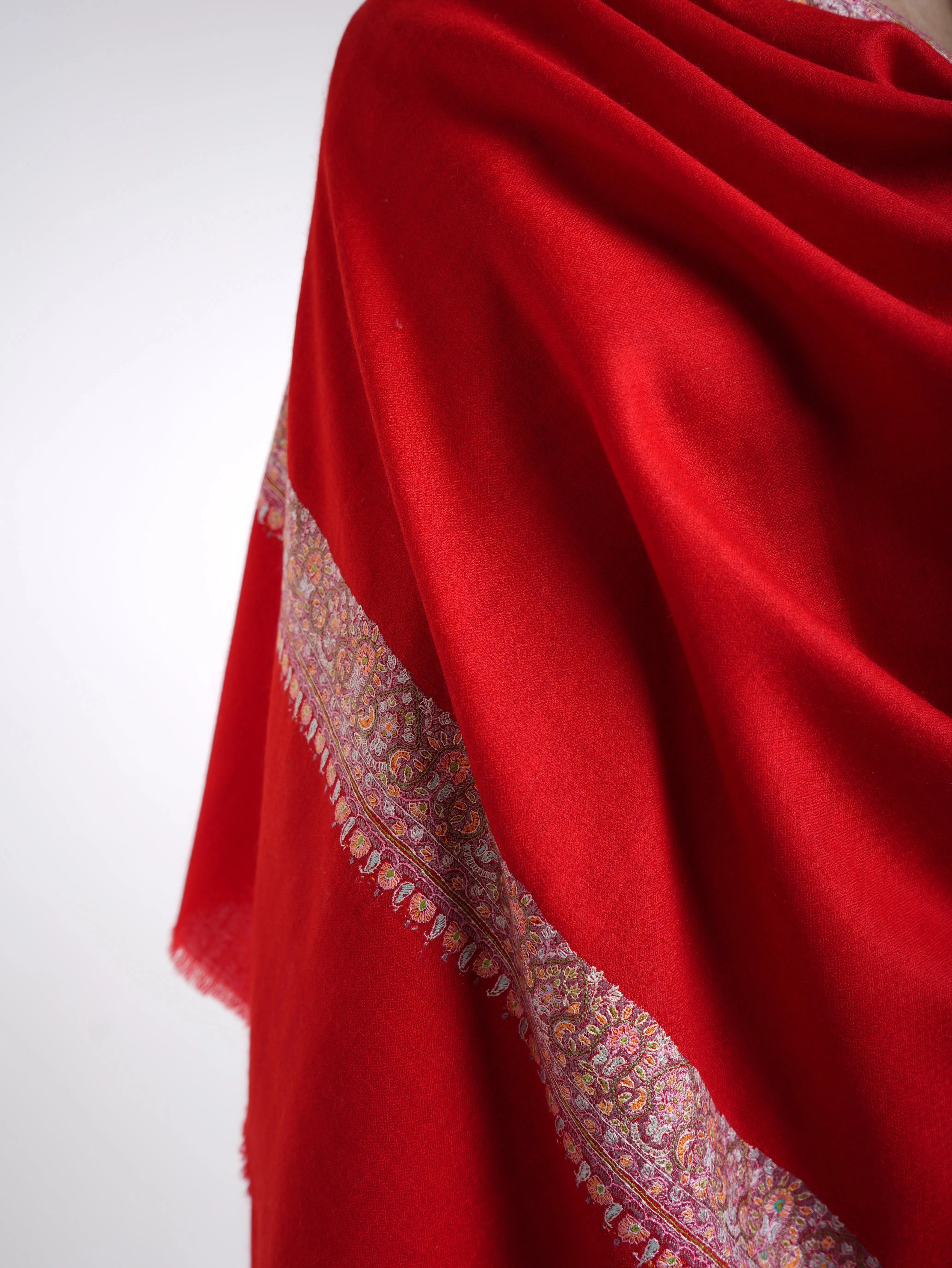 Neemdaur Authentic Pashmina Shawl Fiery Red Shahkaar
