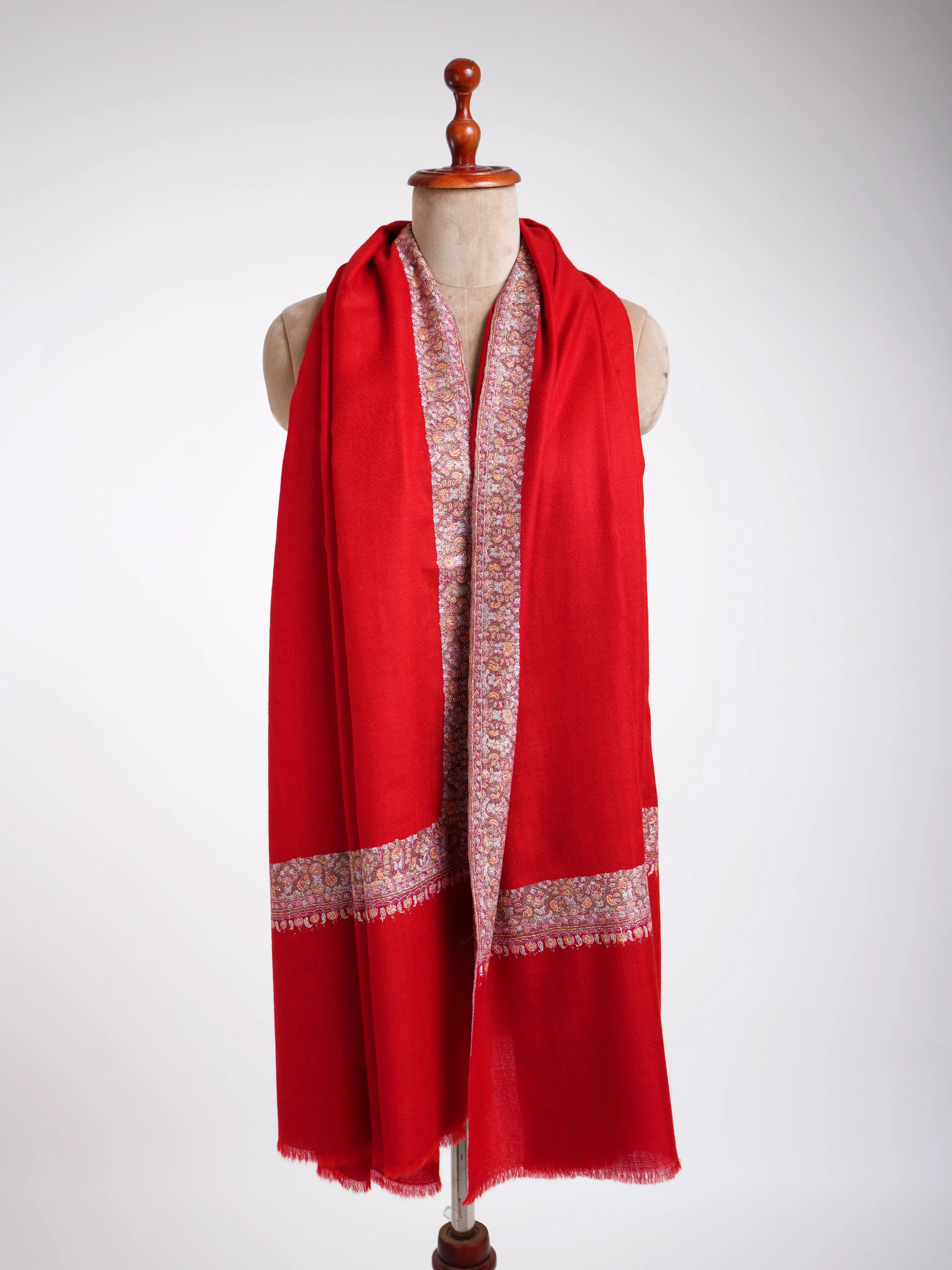 Neemdaur Authentic Pashmina Shawl Fiery Red Shahkaar