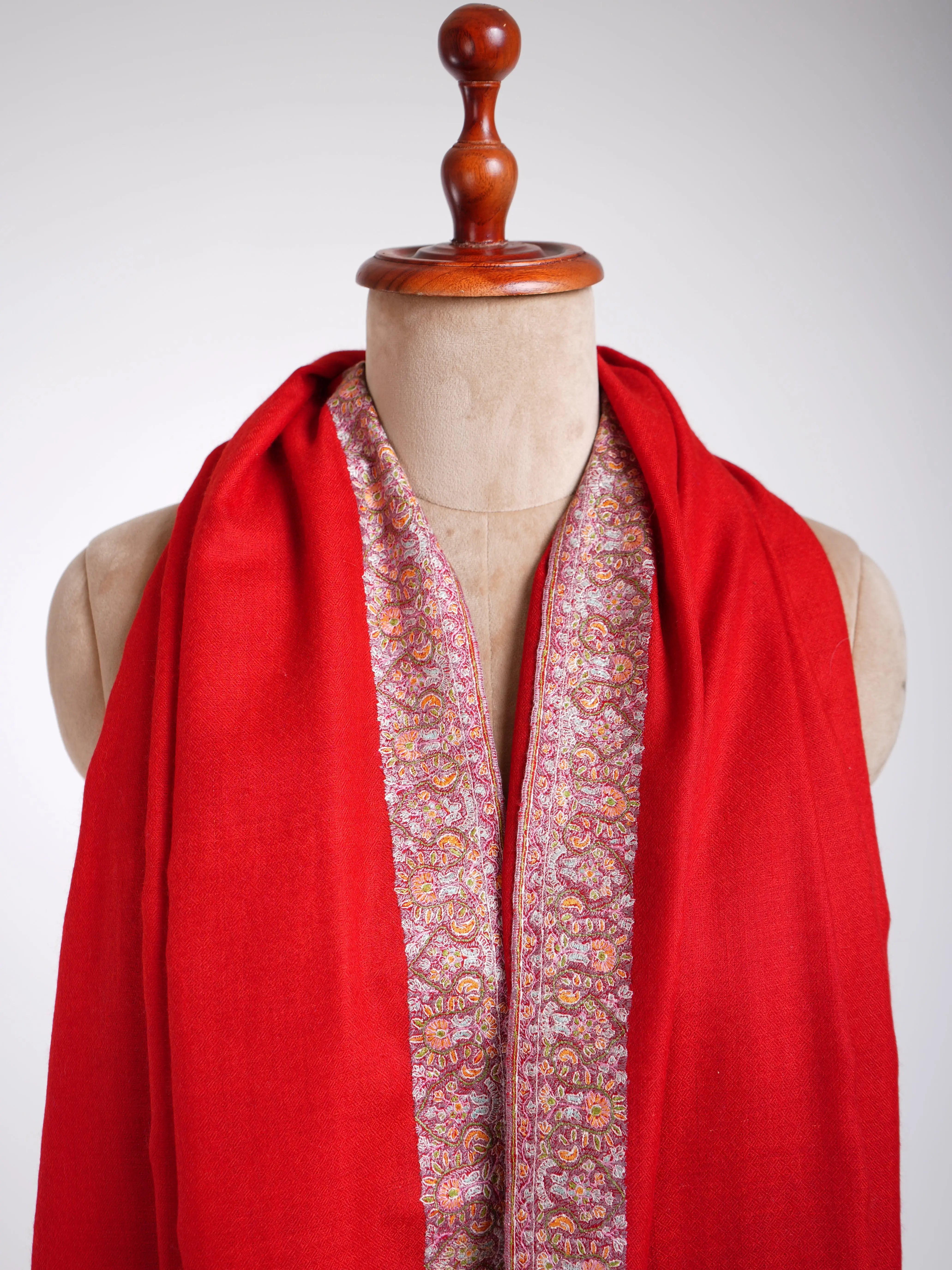 Neemdaur Authentic Pashmina Shawl Fiery Red Shahkaar