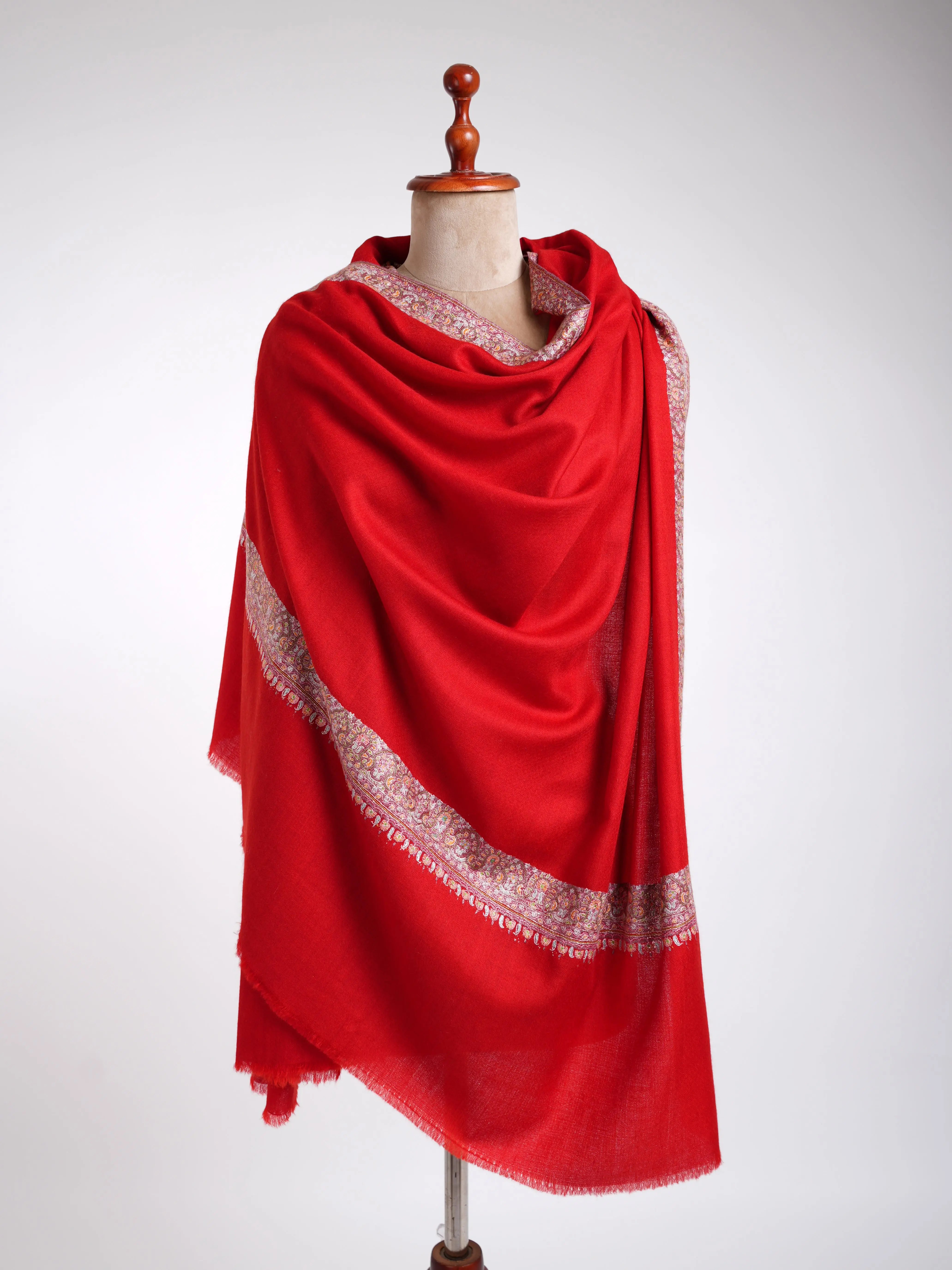 Neemdaur Authentic Pashmina Shawl Fiery Red Shahkaar
