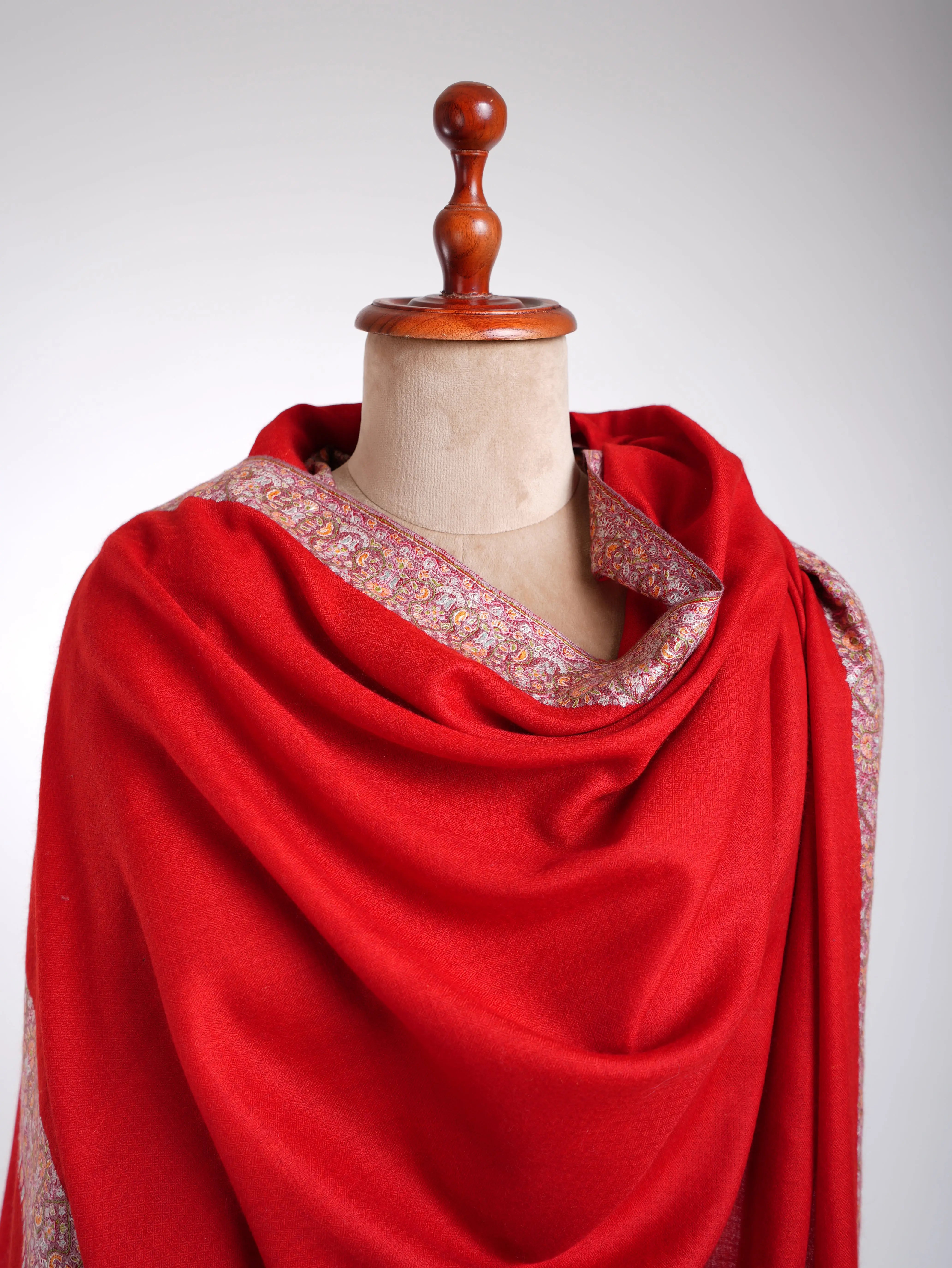 Neemdaur Authentic Pashmina Shawl Fiery Red Shahkaar