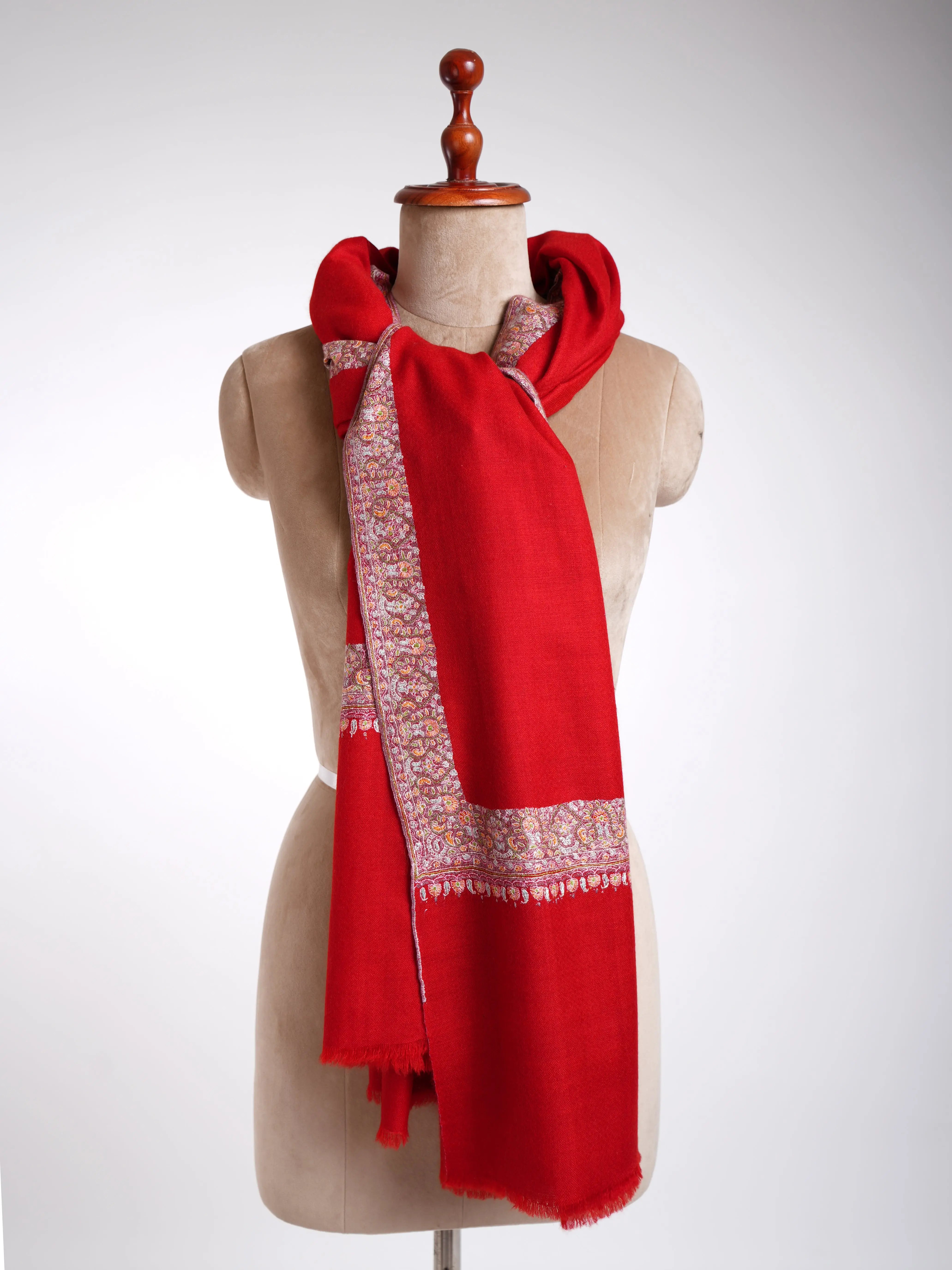 Neemdaur Authentic Pashmina Shawl Fiery Red Shahkaar