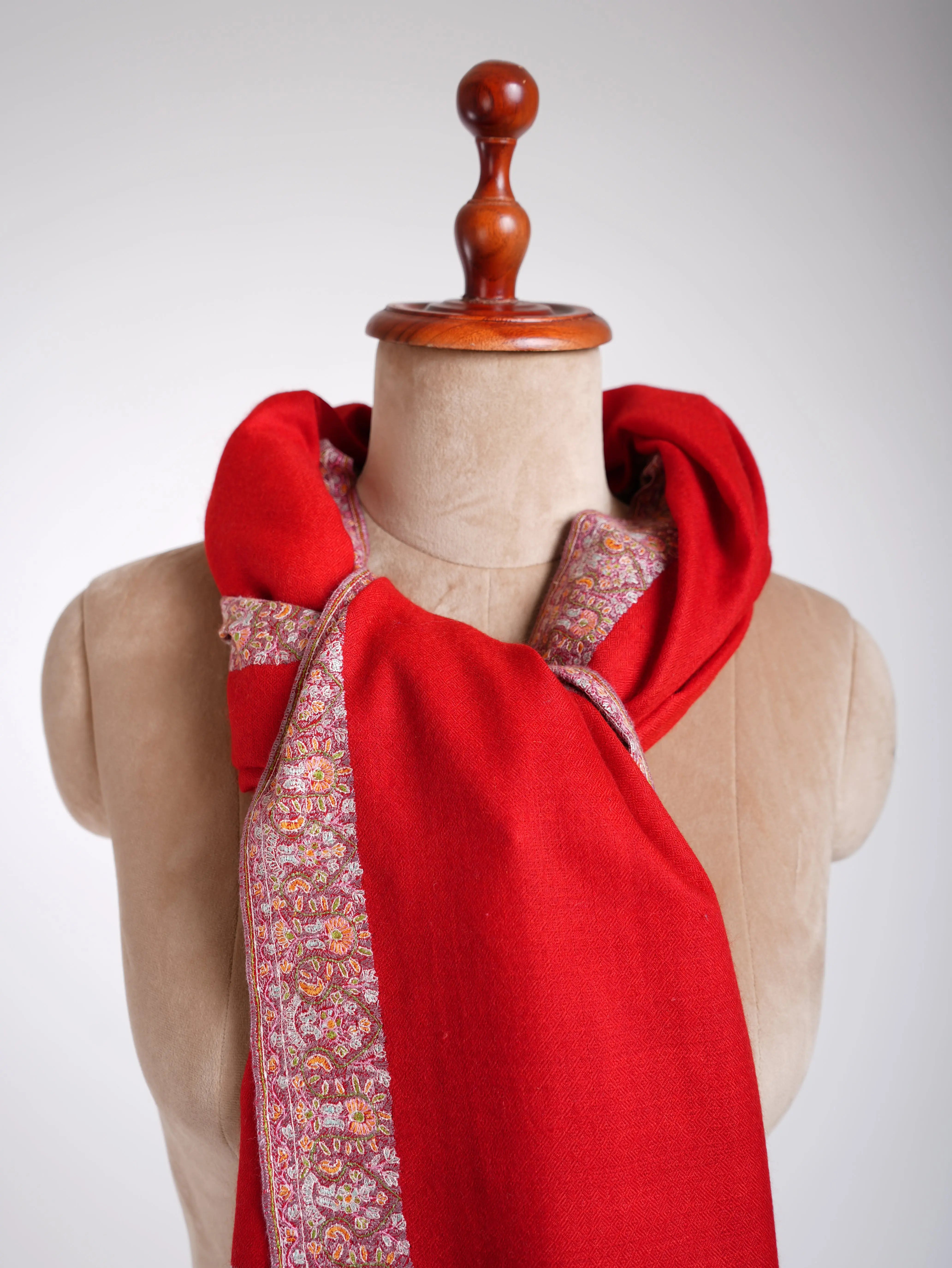 Neemdaur Authentic Pashmina Shawl Fiery Red Shahkaar