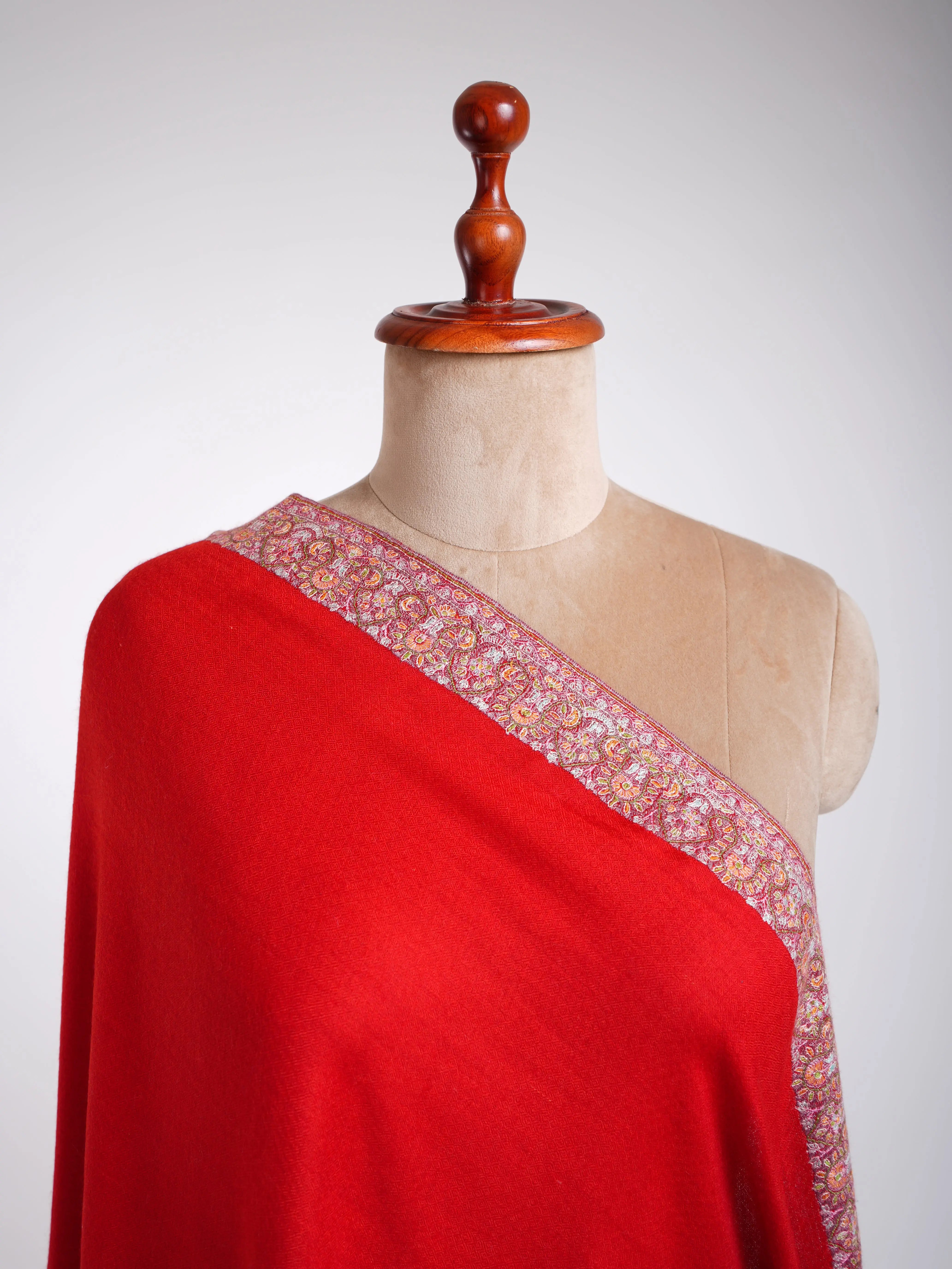 Neemdaur Authentic Pashmina Shawl Fiery Red Shahkaar