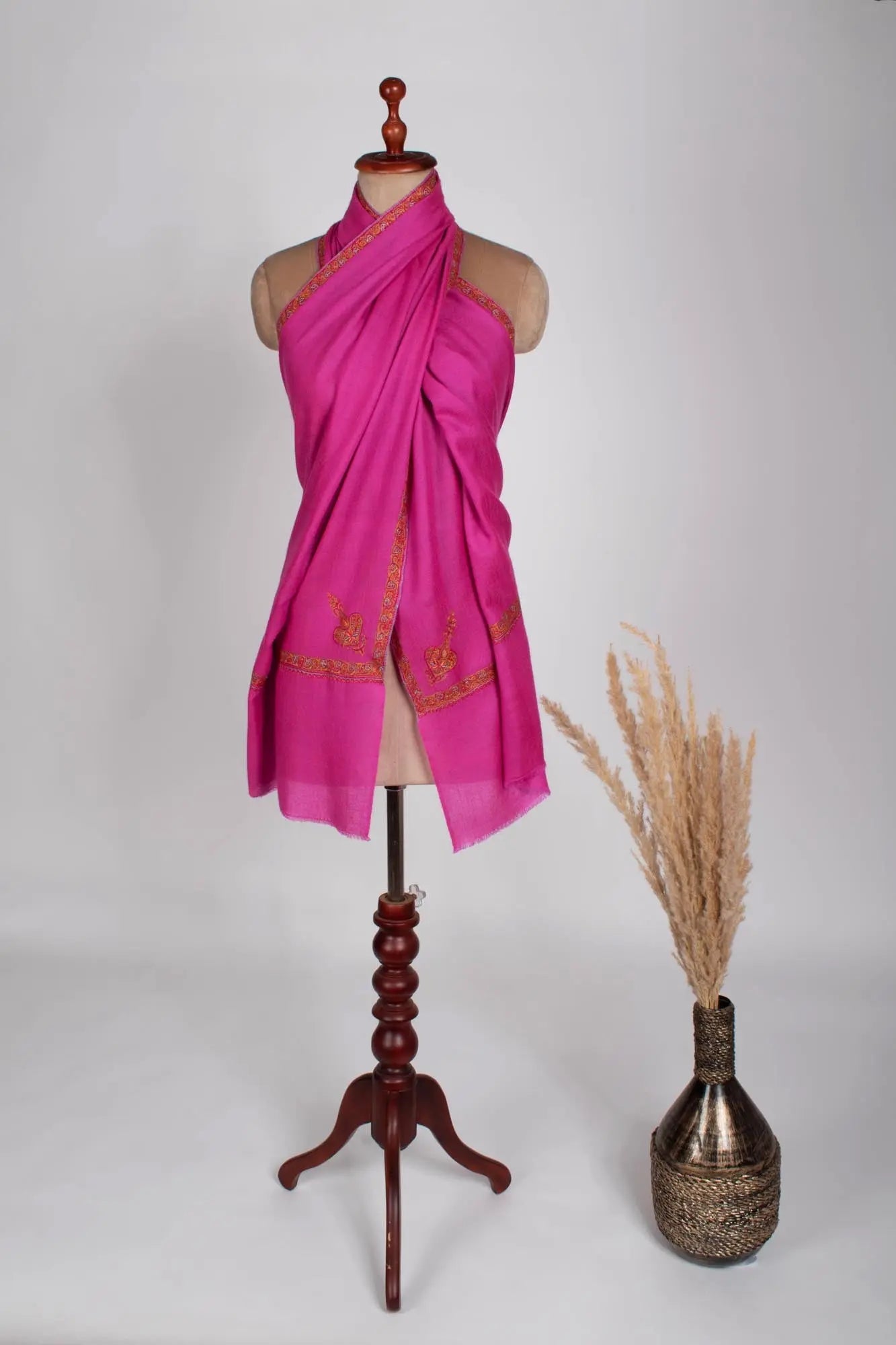 Neon Pink Artistic Lightweight Cashmere Scarf - MARYSVILLE Shahkaar
