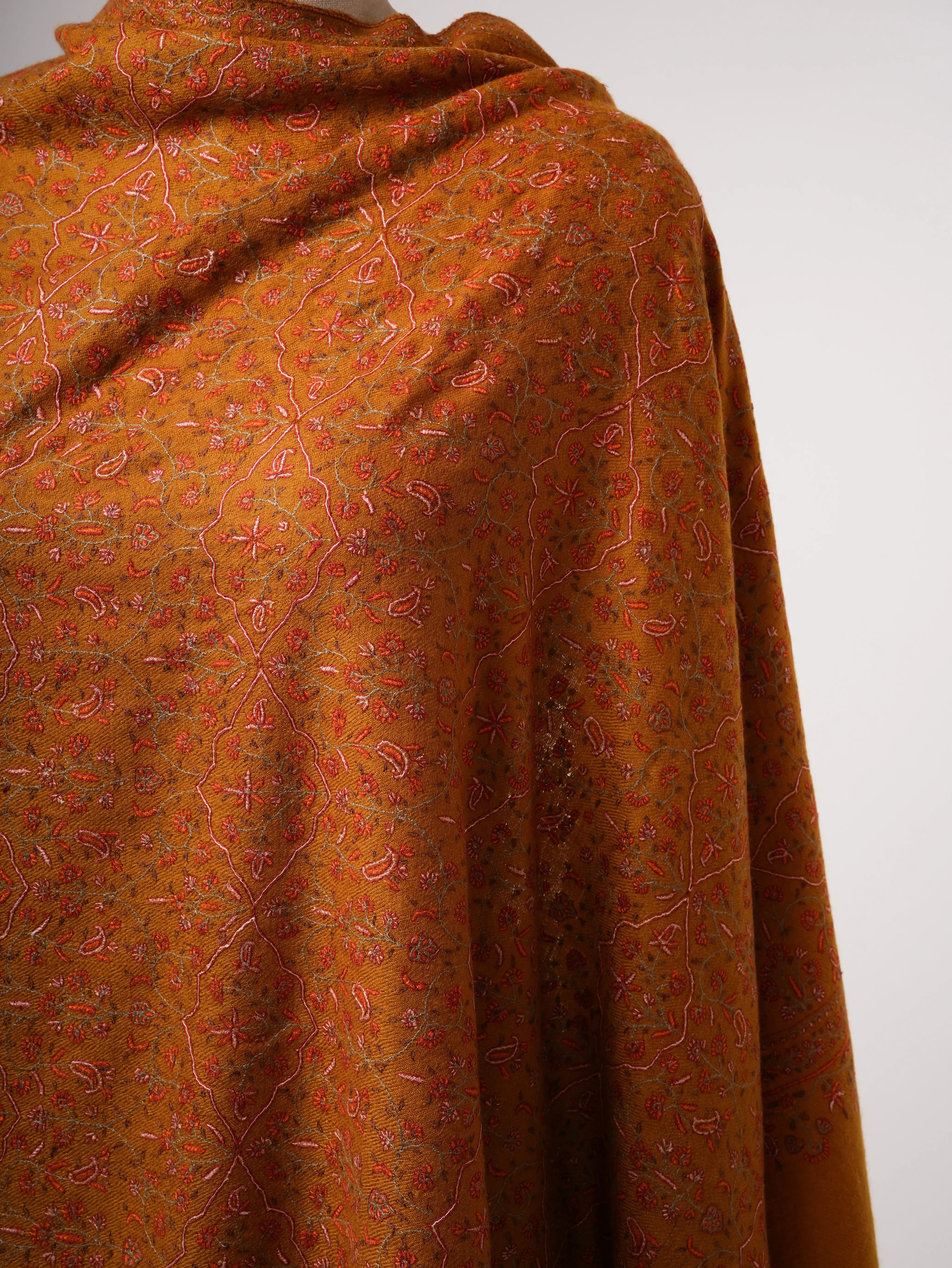 Ochre Hand Spun Authentic Kashmiri Pashmina Shawl Shahkaar