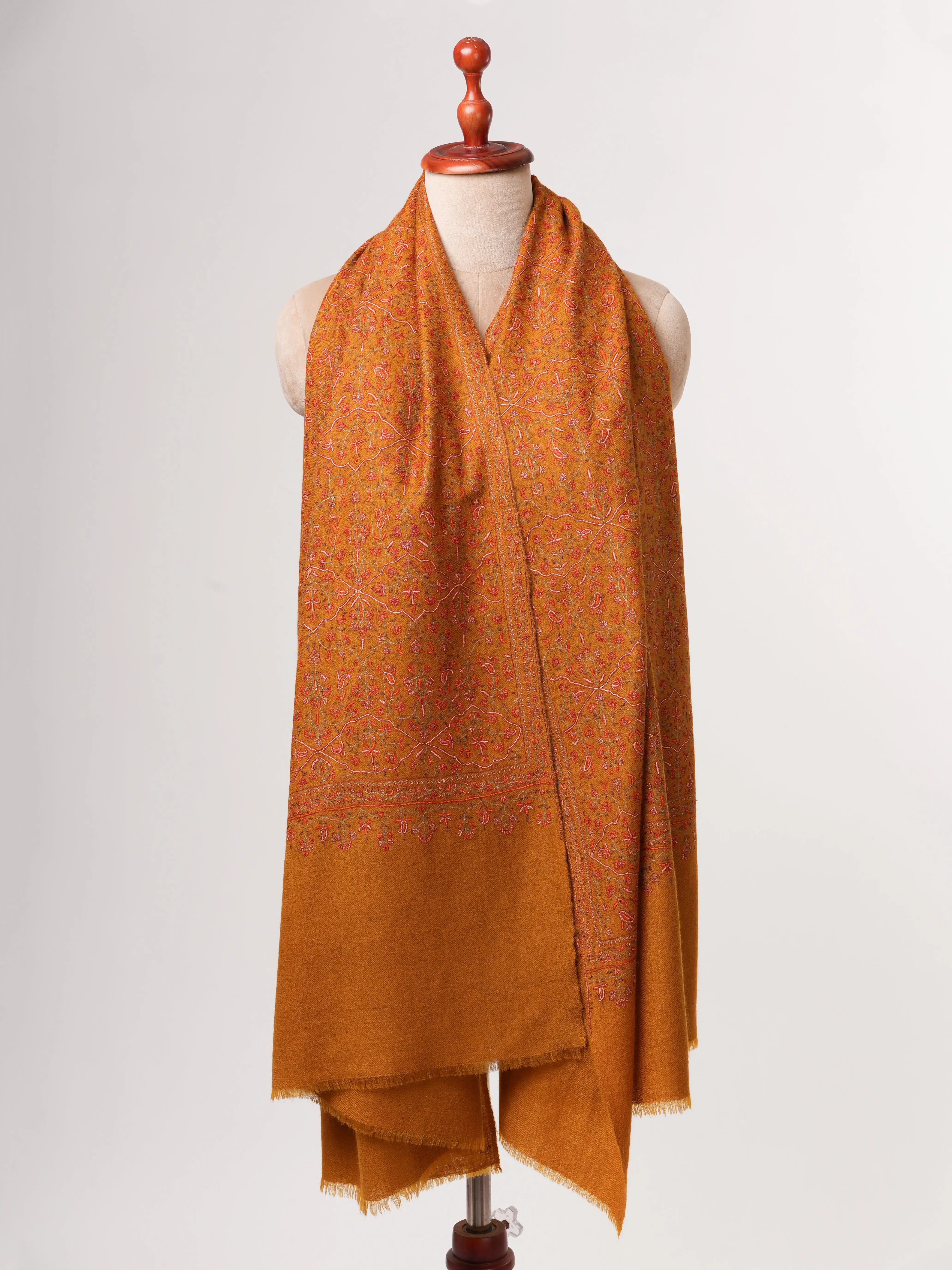 Ochre Hand Spun Authentic Kashmiri Pashmina Shawl Shahkaar