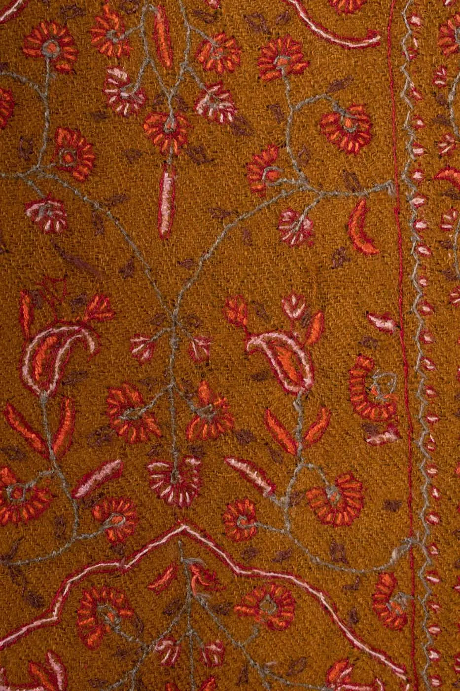 Ochre Hand Spun Authentic Kashmiri Pashmina Shawl Shahkaar