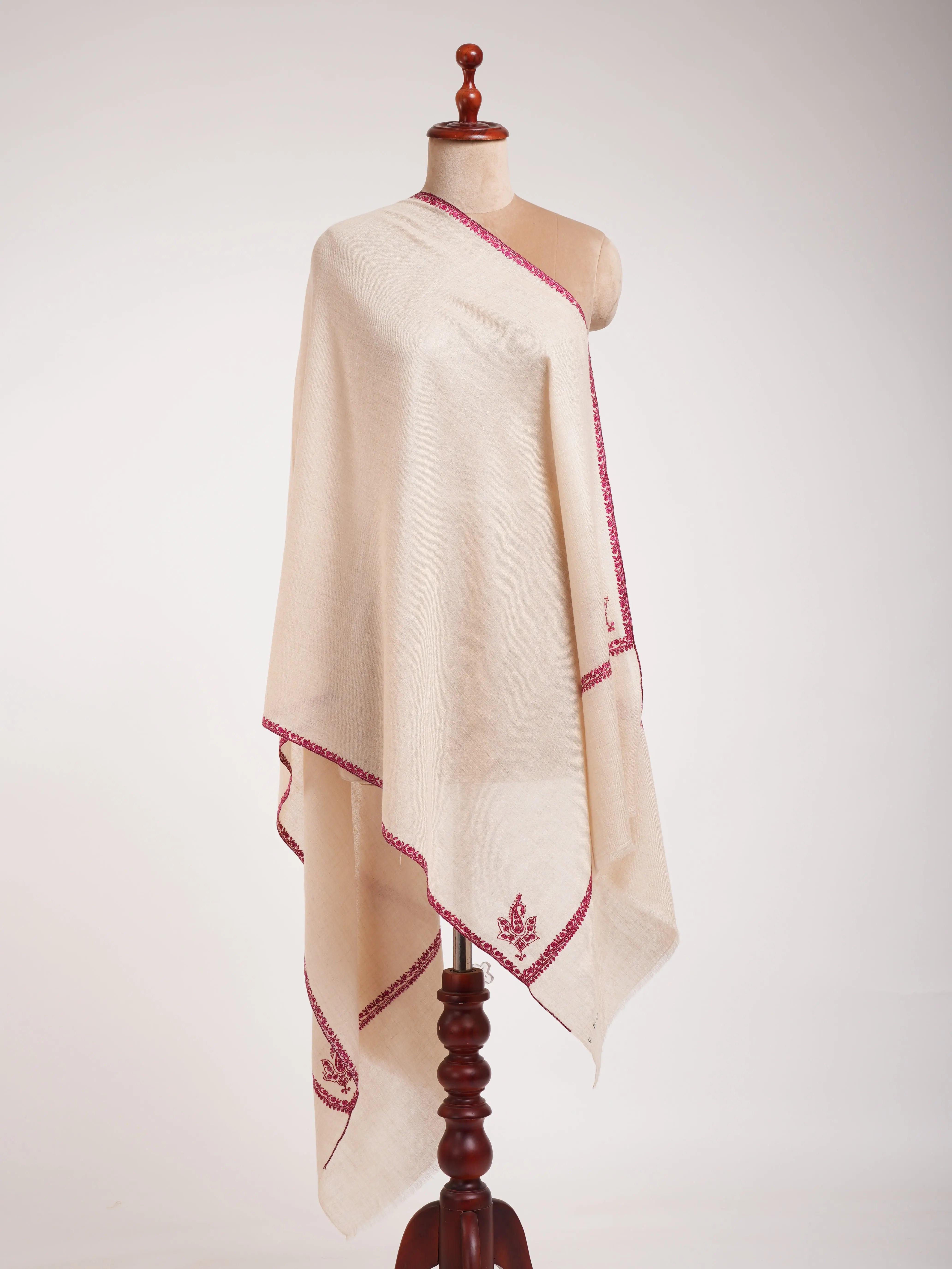 Off White Pretty Cashmere Scarf with Sozni Embroidery Shahkaar