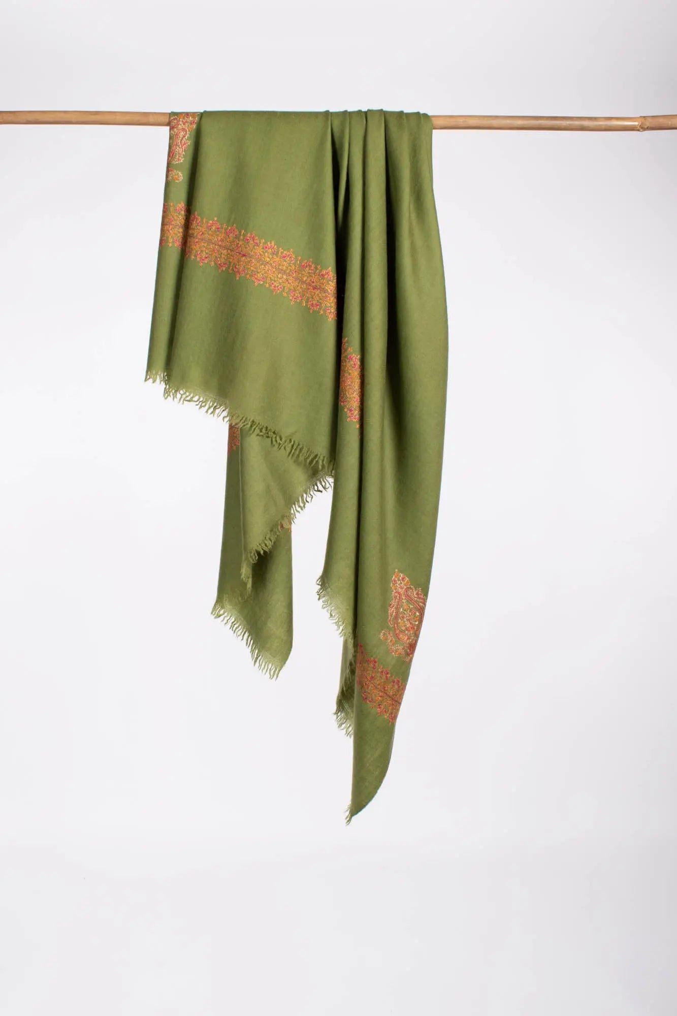 Olive Green Neemdaur Beautiful Luxury Cashmere Wrap - IDAHO Shahkaar