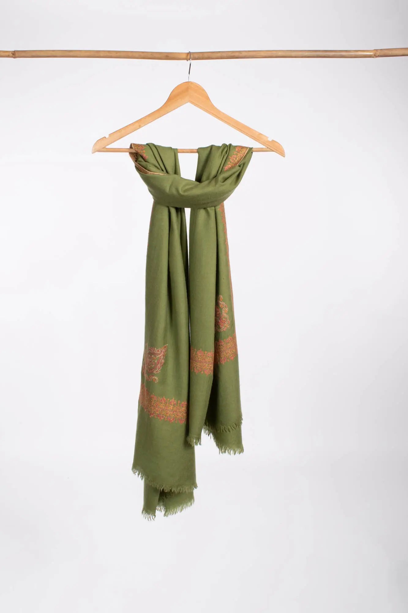 Olive Green Neemdaur Beautiful Luxury Cashmere Wrap - IDAHO Shahkaar