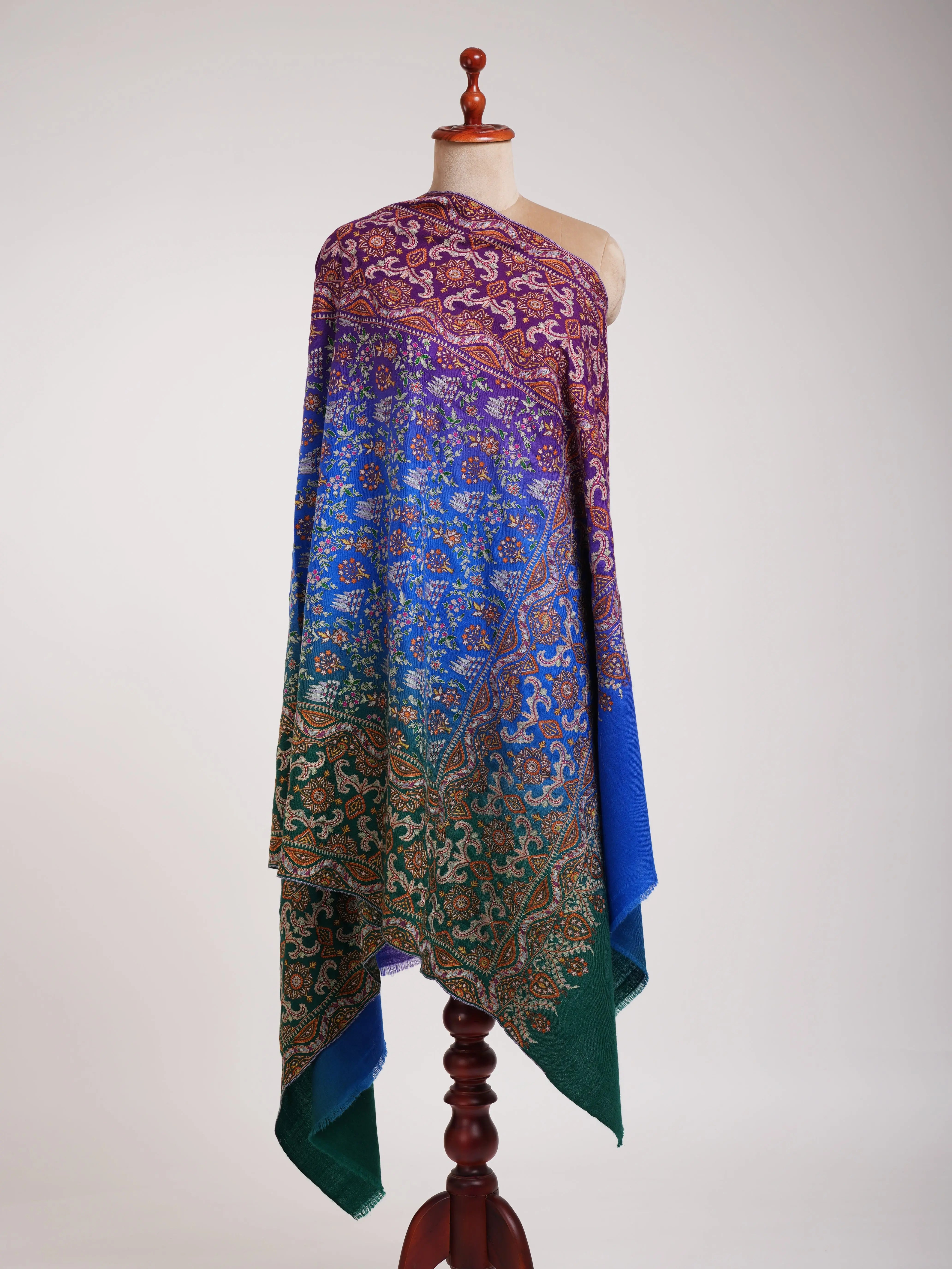 Ombre Hand Embroidered Indian Pashmina Wrap Shahkaar
