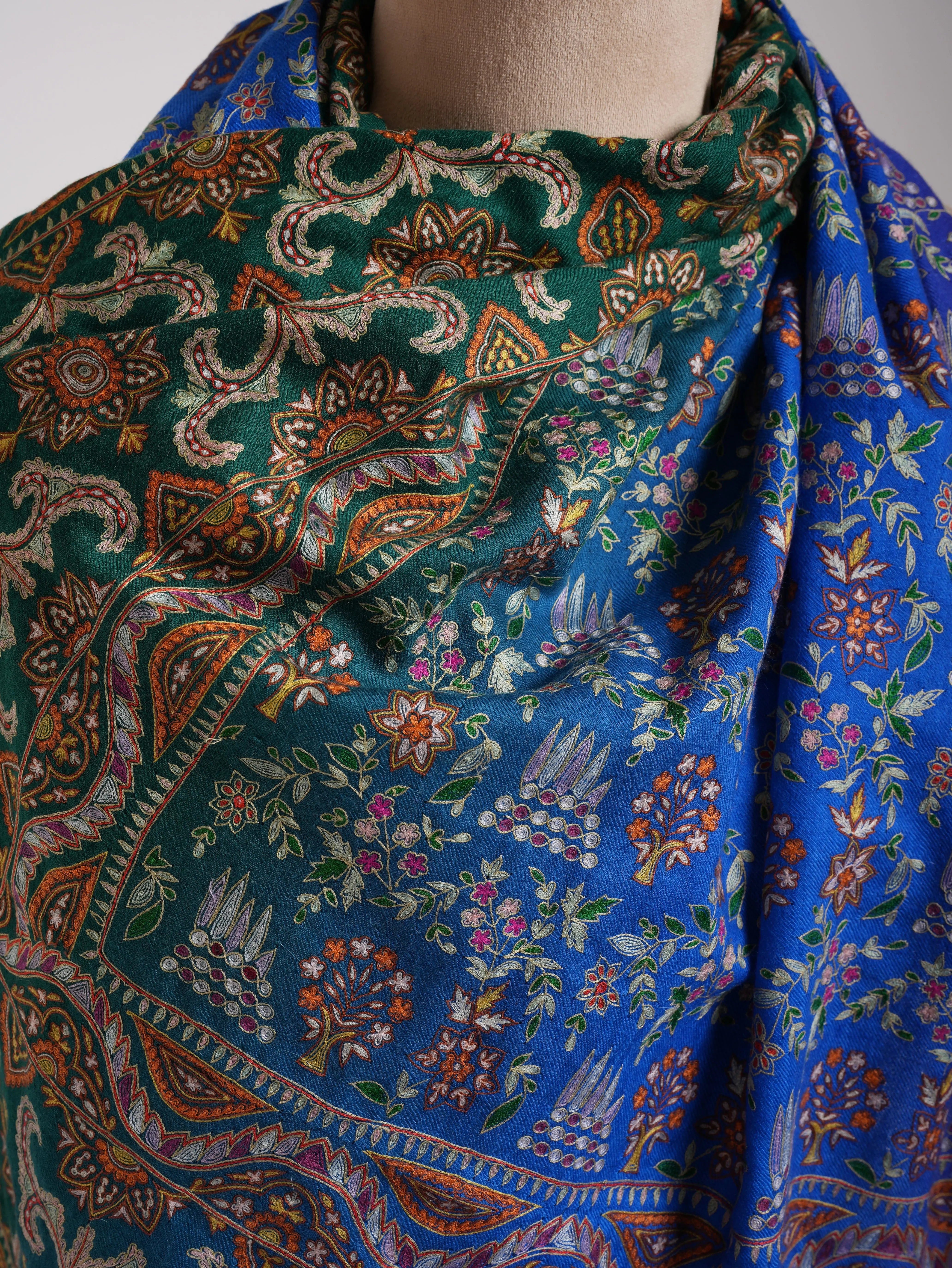 Ombre Hand Embroidered Indian Pashmina Wrap Shahkaar