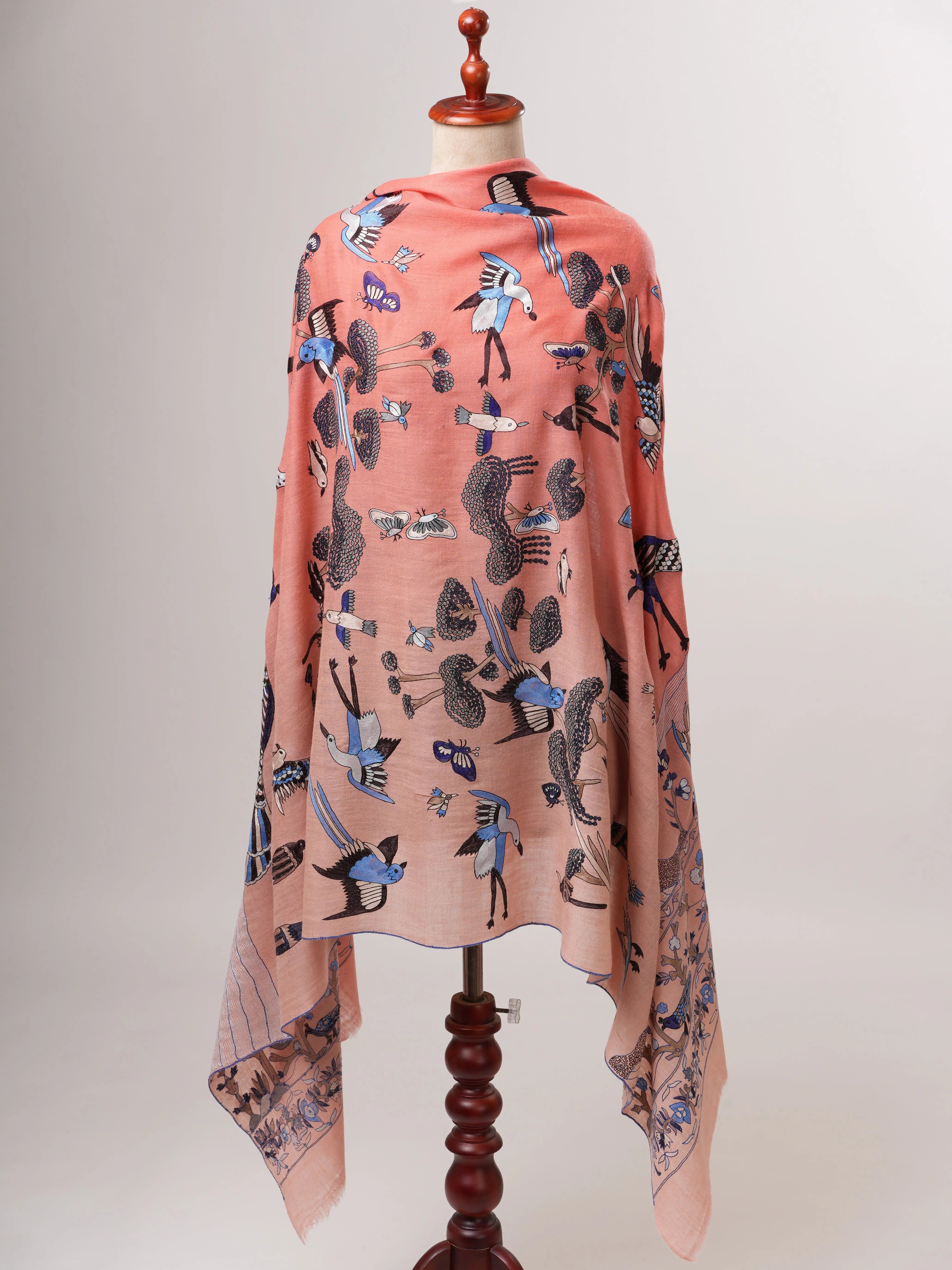 Ombré Hand Woven Pure Pashmina Shawl with Hand Hook Embroidery Shahkaar