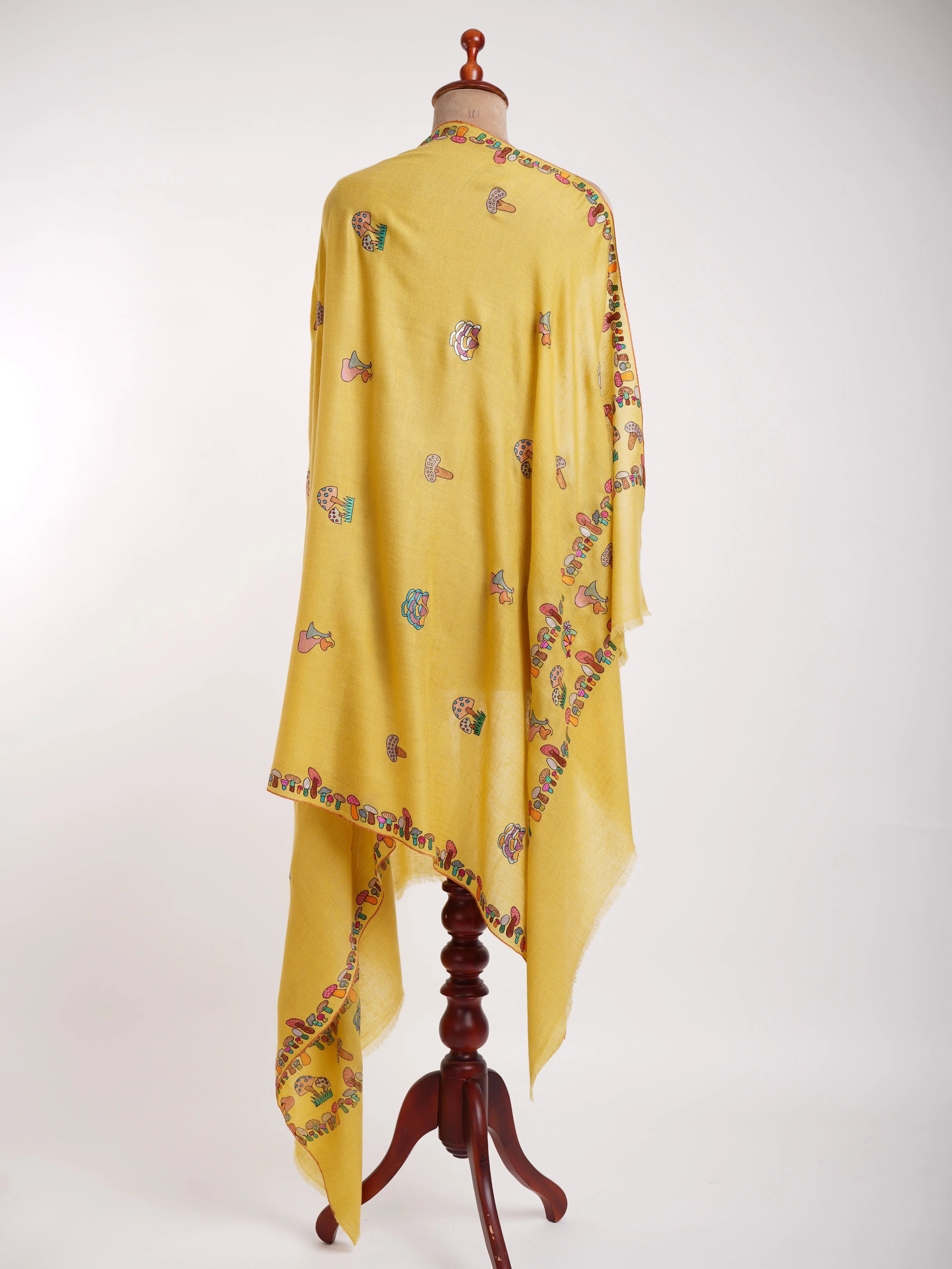 Ombre Happy Mushrooms Embroidered Pashmina Shawl Shahkaar