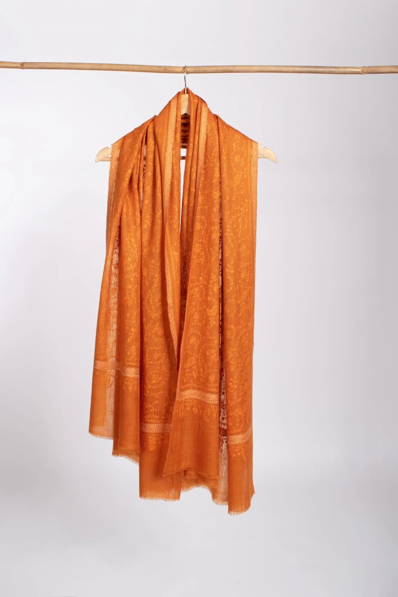 Orange Hashia With Jali Hand Embroidered Pashmina Wrap - PURBECK Shahkaar