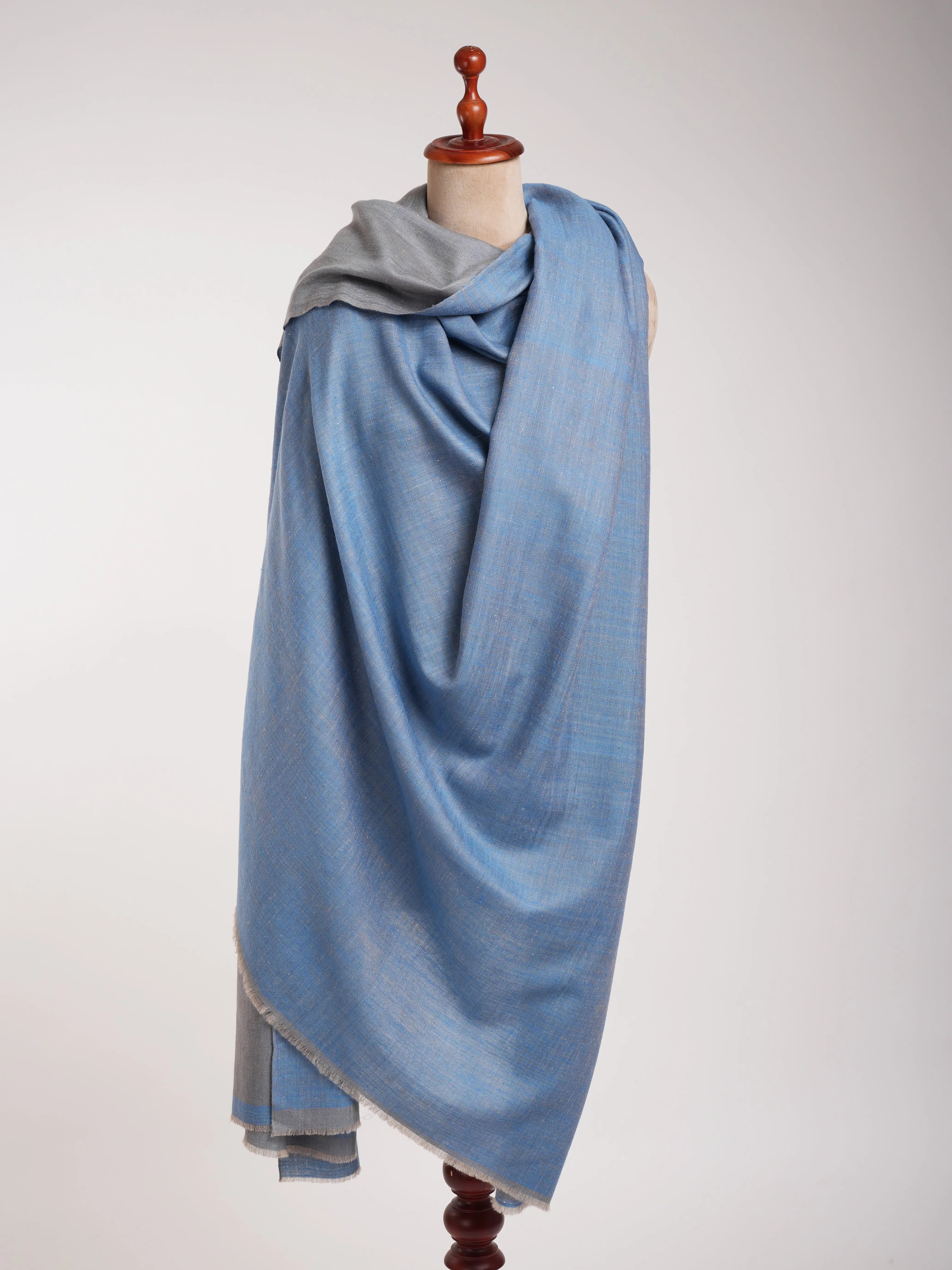 Oversized Blue Dorukha Handloomed Pashmina Wrap Shahkaar