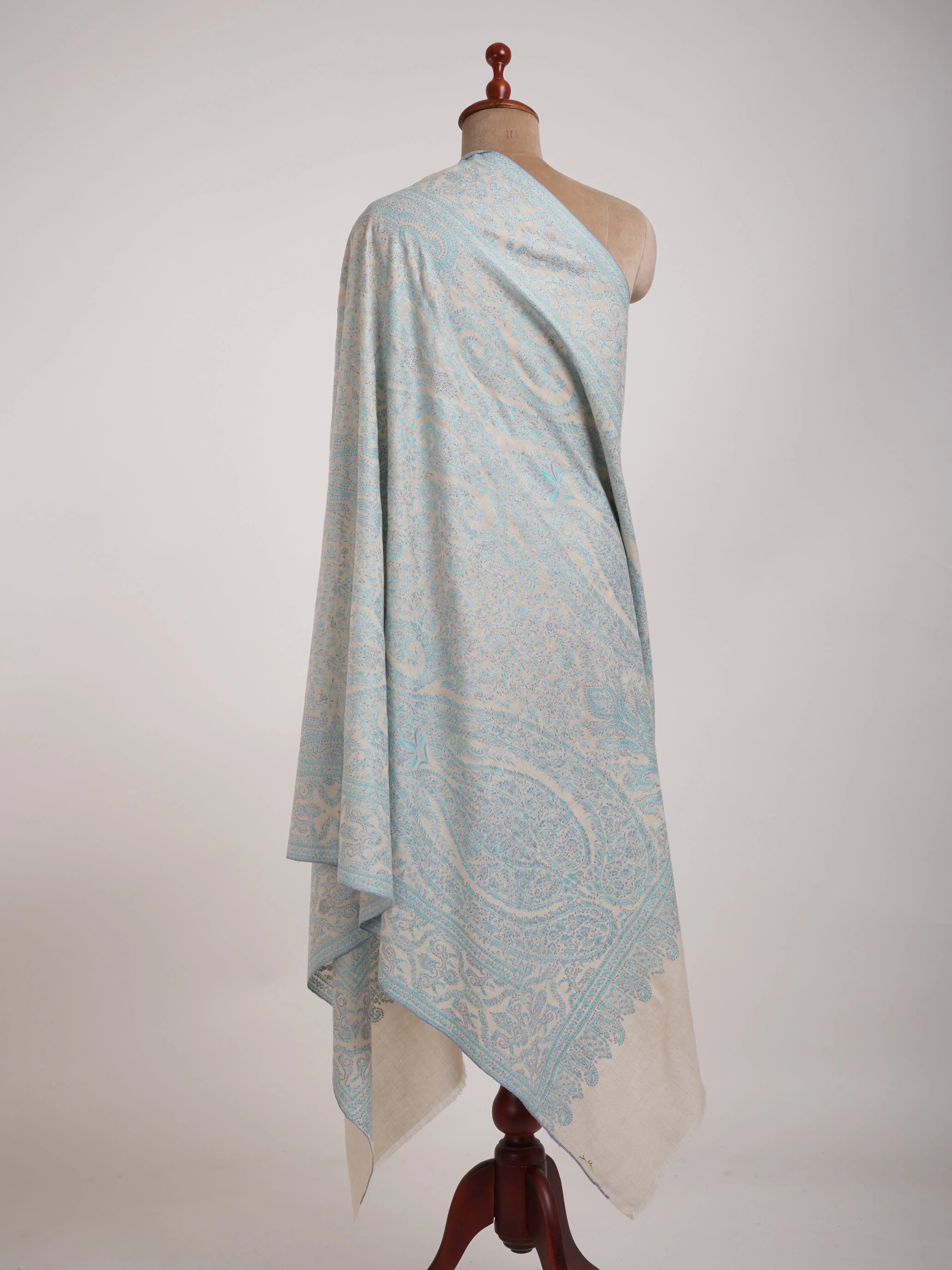 Pastel Blue Embroidered Indian Pashmina Jamavar Shawl Shahkaar