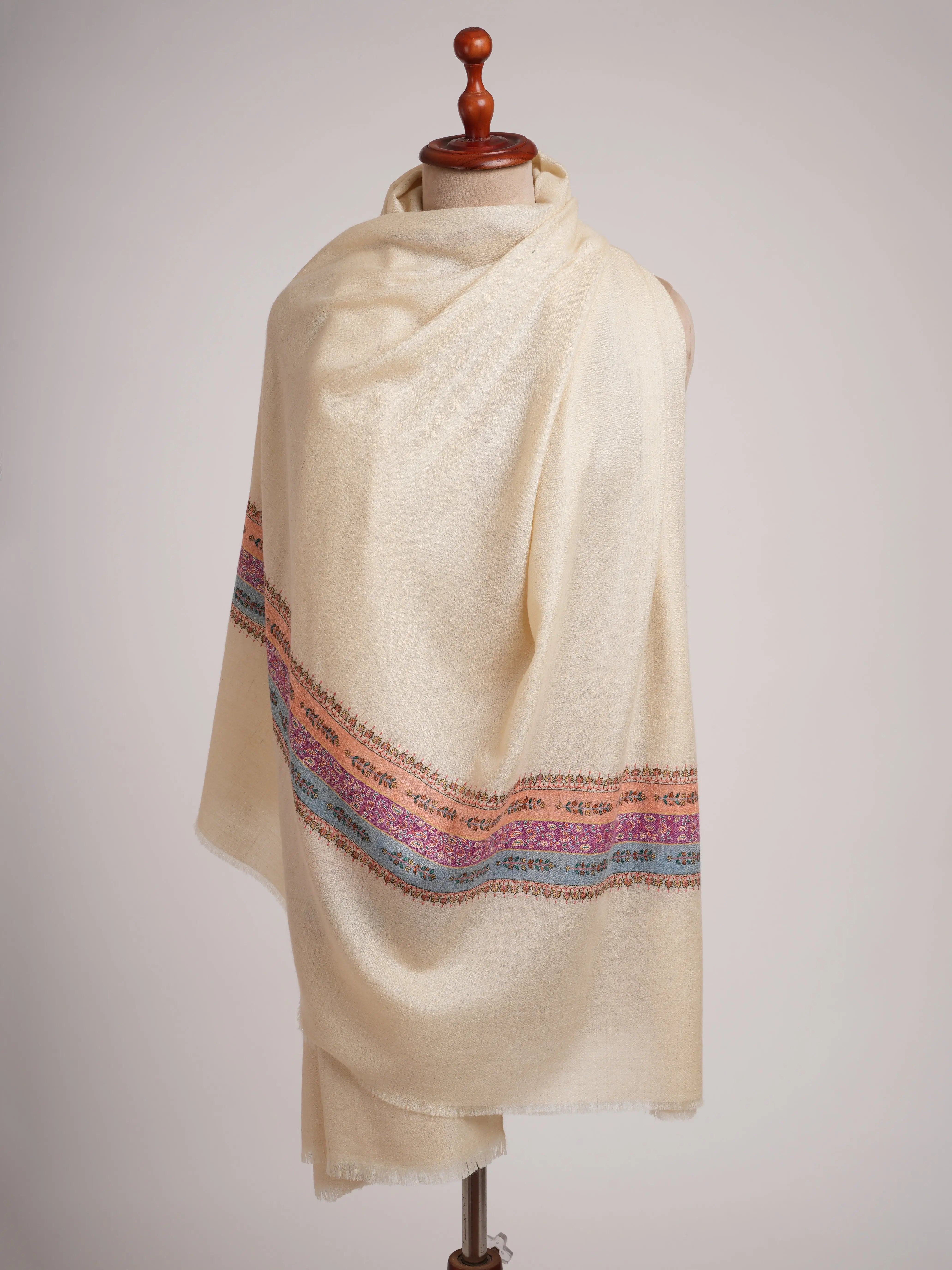 Pear Sorbet Color Pashmina Shawl with Contrast Palla Shahkaar