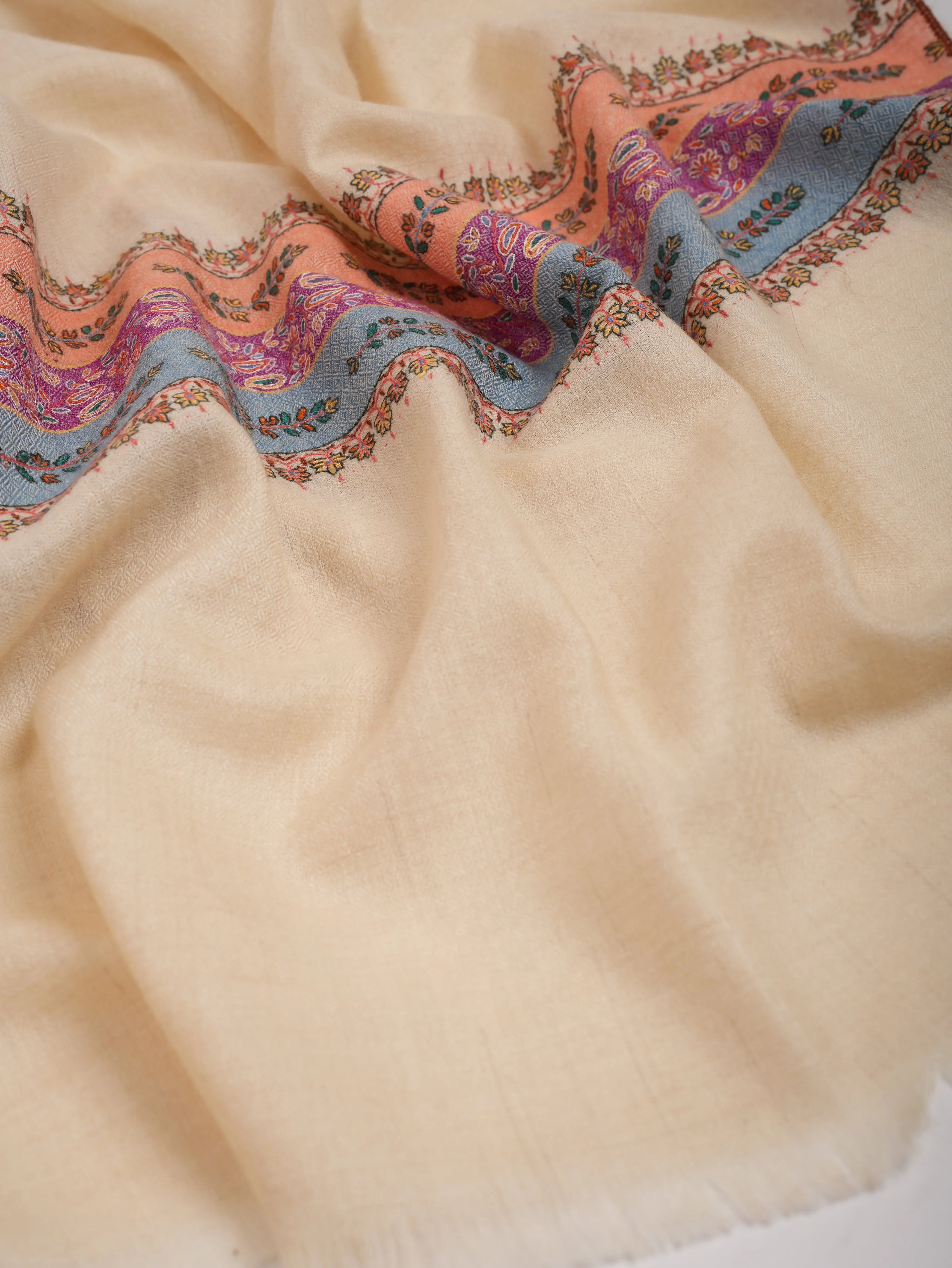 Pear Sorbet Color Pashmina Shawl with Contrast Palla Shahkaar