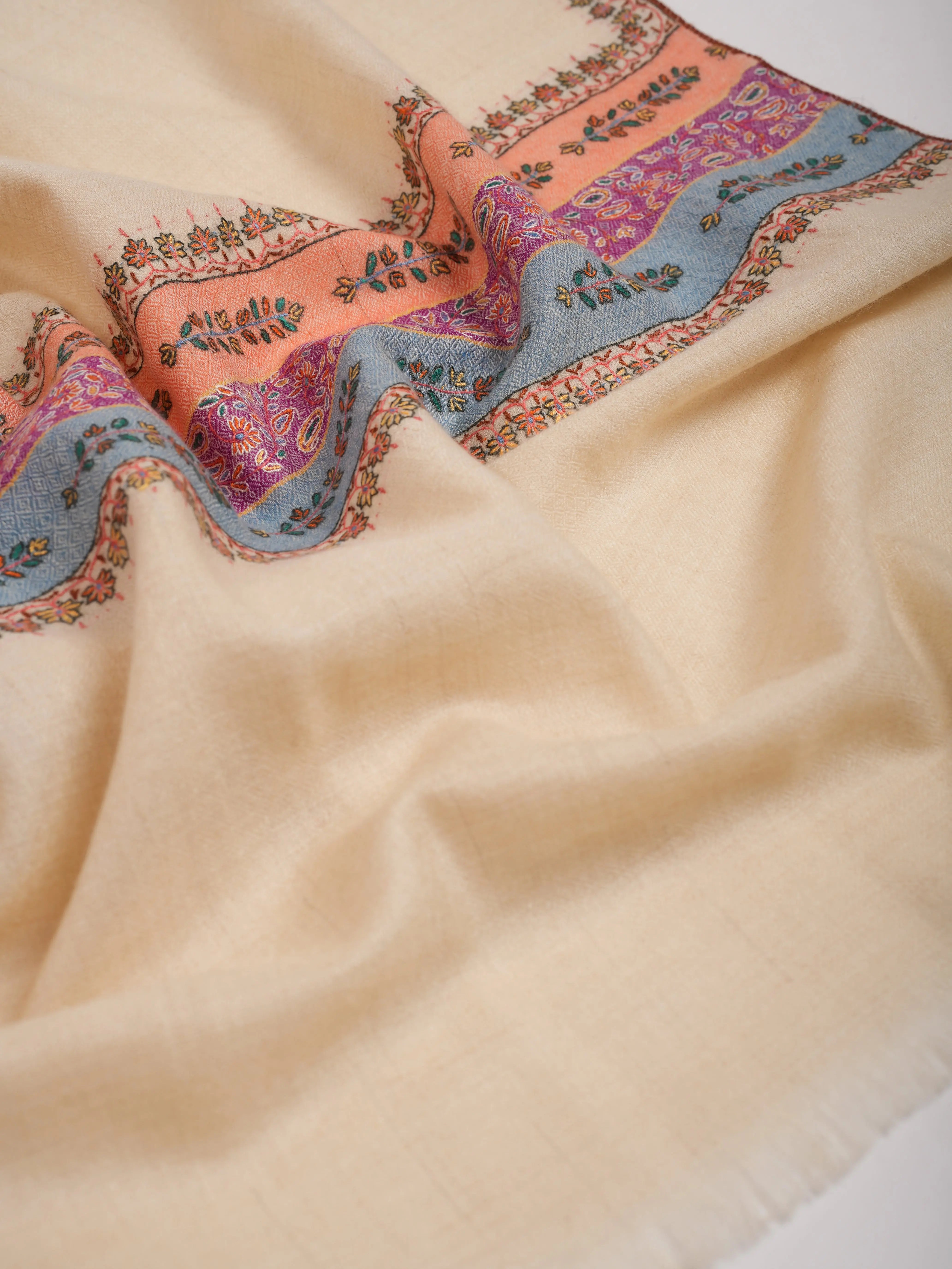 Pear Sorbet Color Pashmina Shawl with Contrast Palla Shahkaar