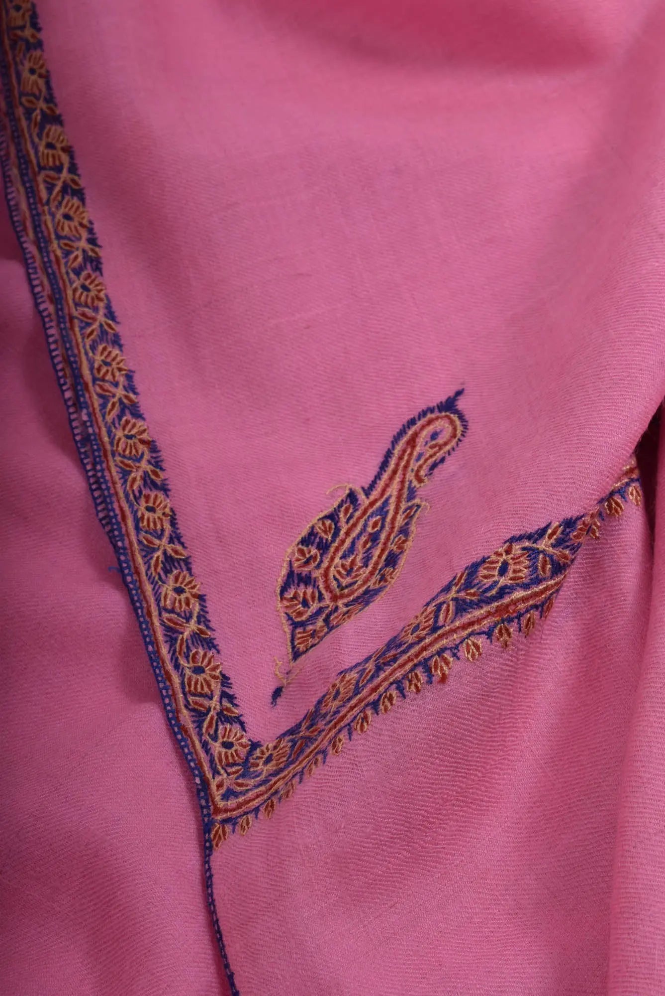 Pink Hand Embroidered Baildar Cashmere Pashmina Wrap - HIRWAUN Shahkaar