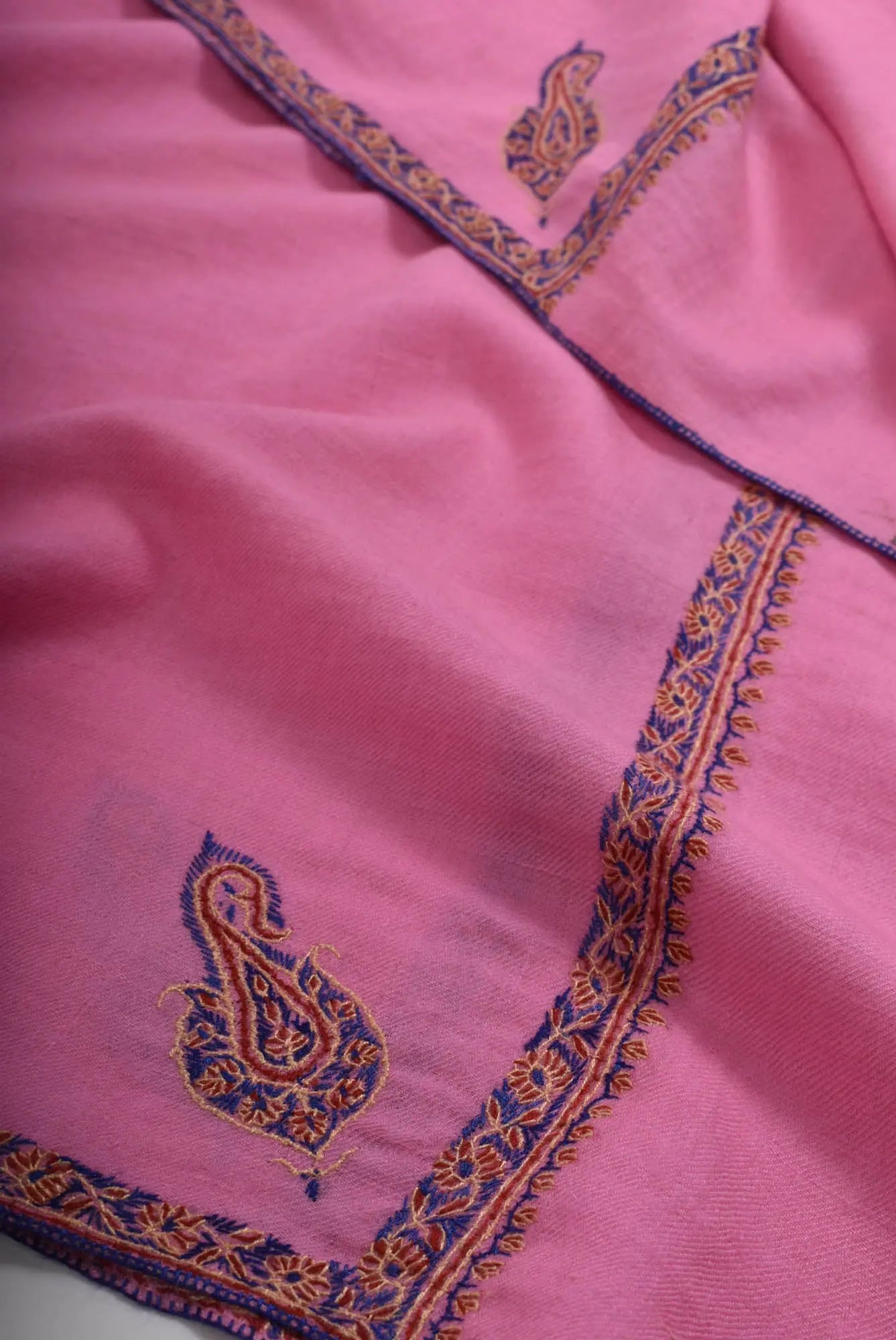 Pink Hand Embroidered Baildar Cashmere Pashmina Wrap - HIRWAUN Shahkaar
