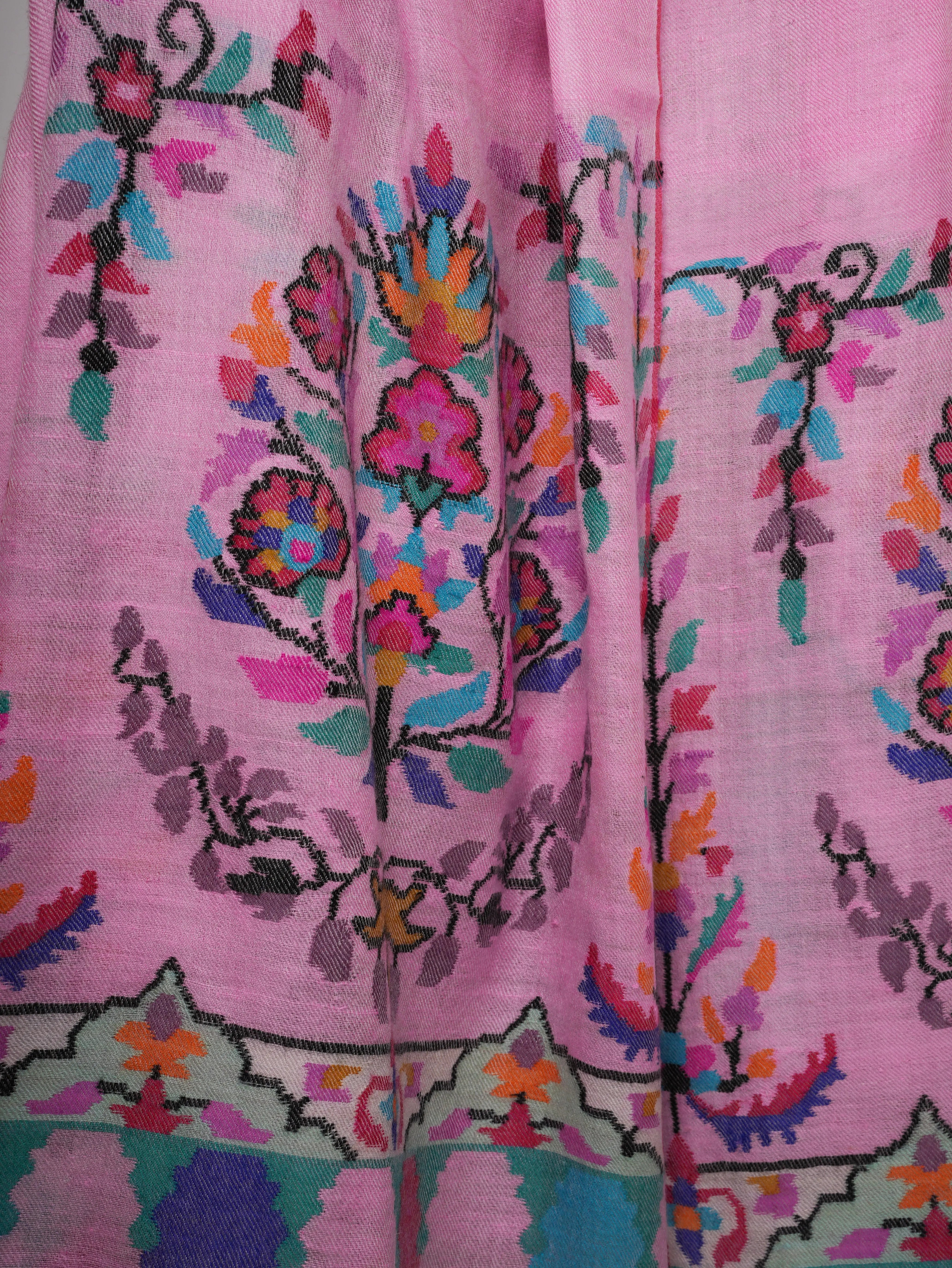 Pink Kani Pashmina Shawl | Handwoven Kashmiri Cashmere Wrap with Traditional Motifs Shahkaar