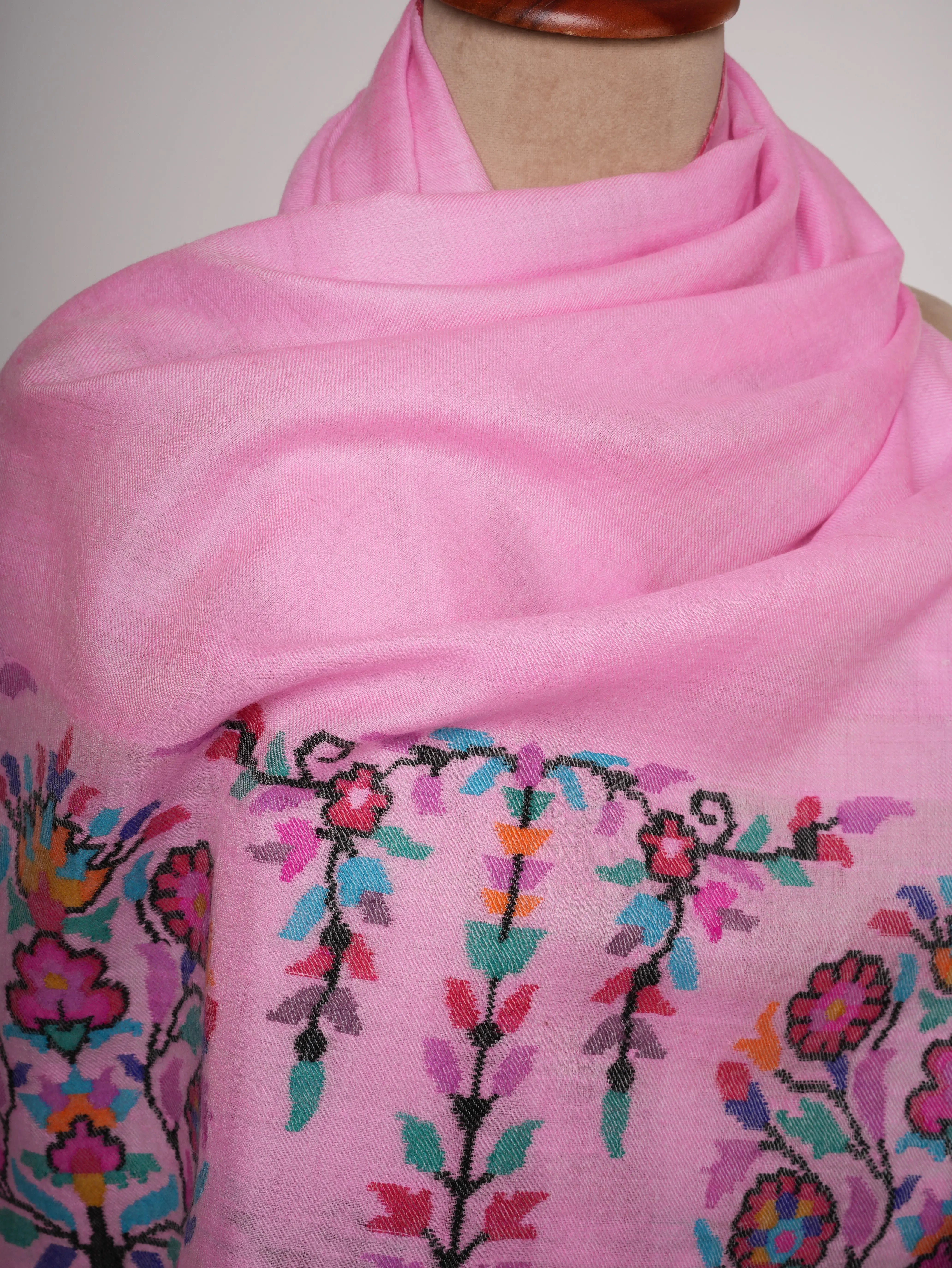 Pink Kani Pashmina Shawl | Handwoven Kashmiri Cashmere Wrap with Traditional Motifs Shahkaar
