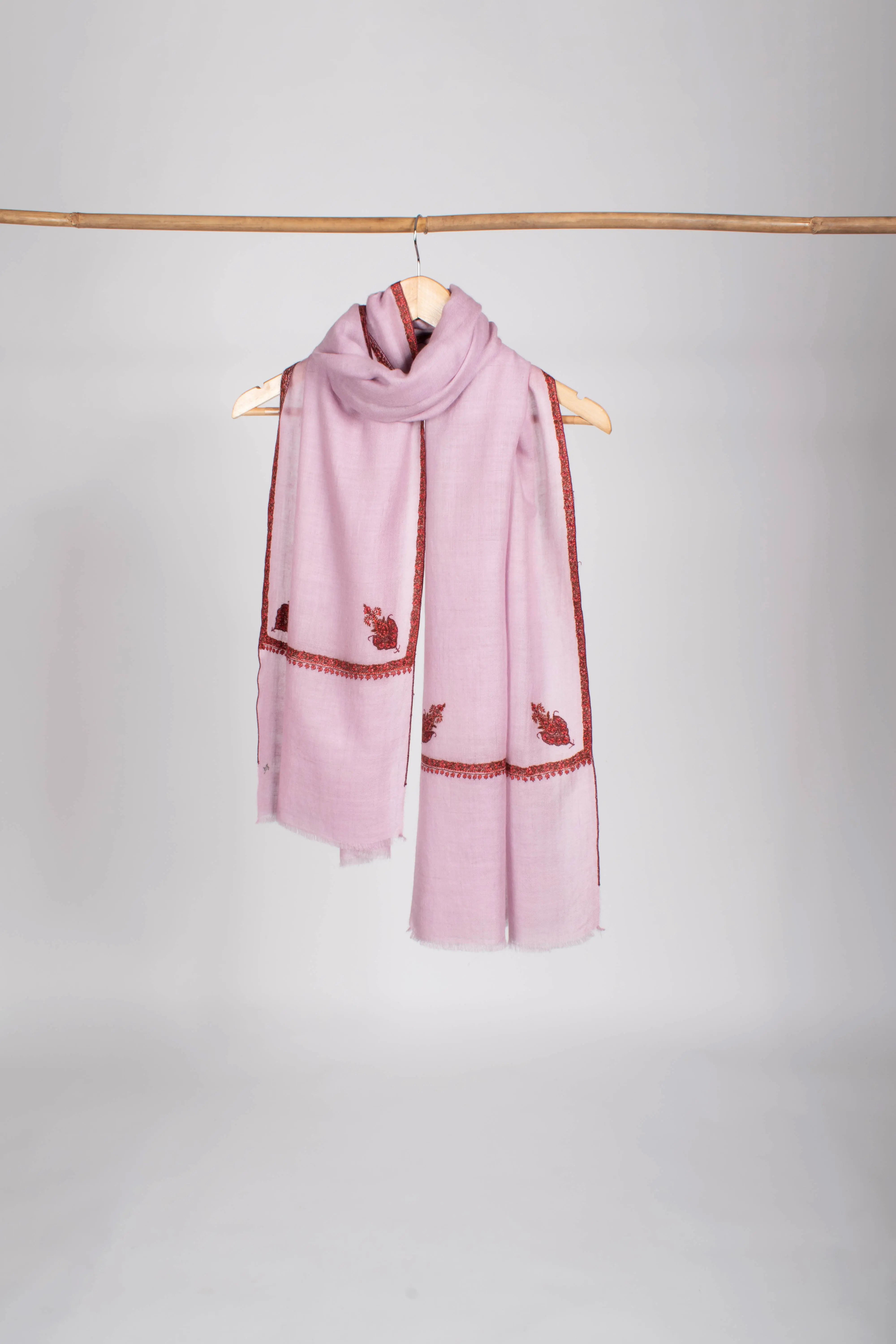 Pink Purple Featherlight Cashmere Embroidered Scarf - CHICKASAW Shahkaar