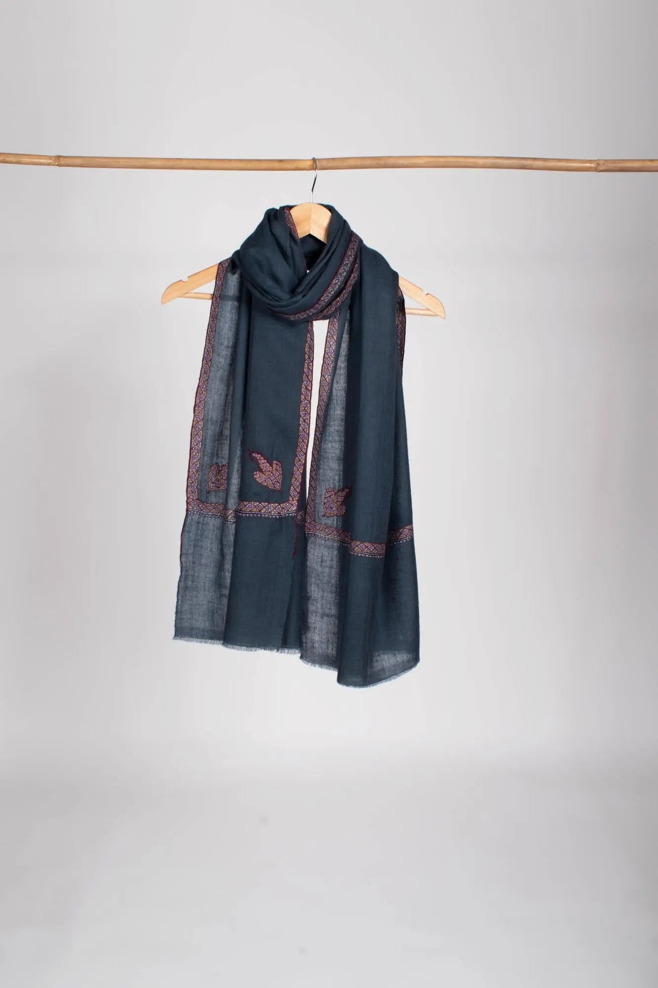 Prussian Blue Hand Embroidered Cashmere Wrap - DECATUR Shahkaar