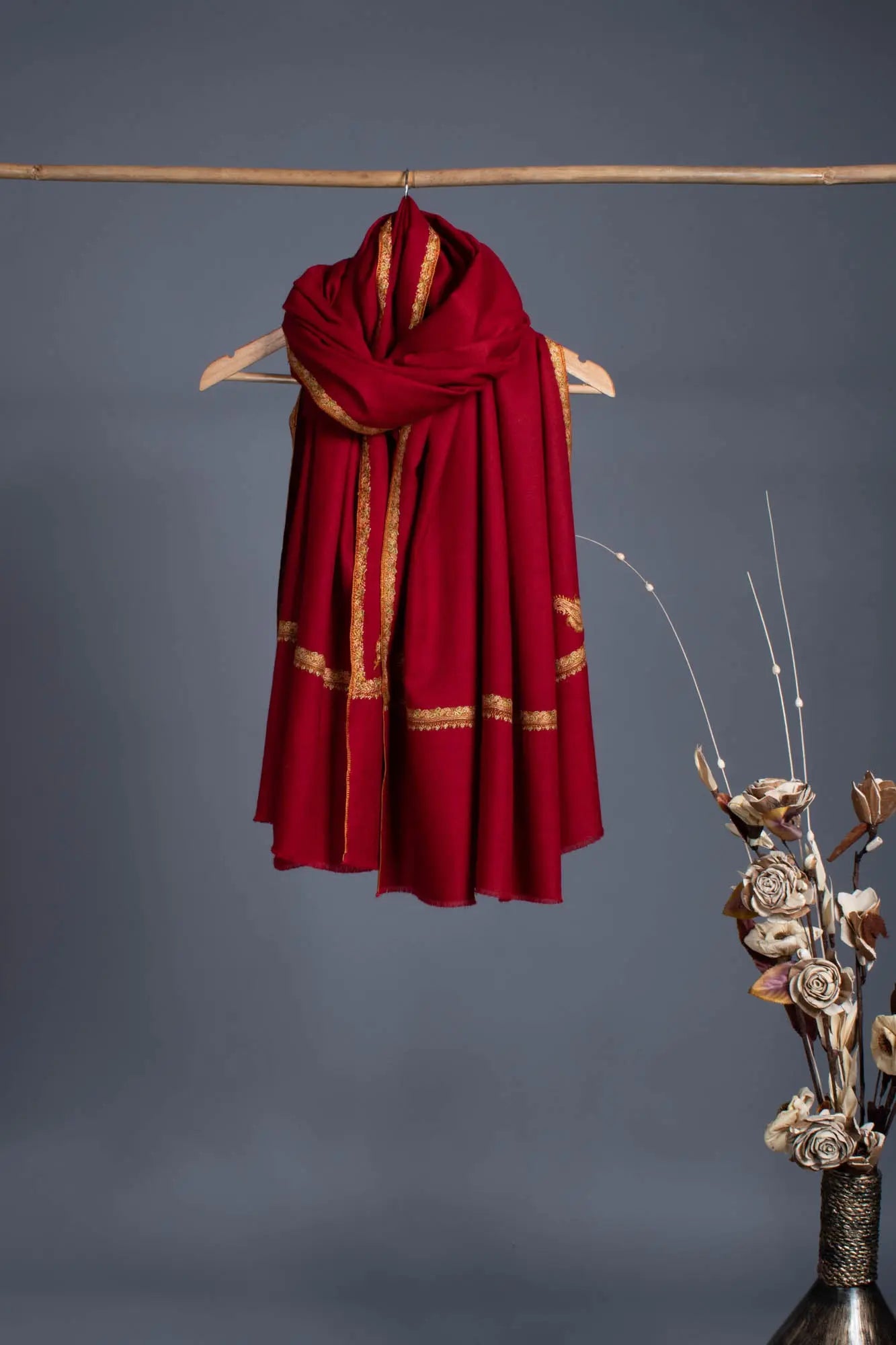 Red BailDar Soft Pashmina Shawl - LOMPOC Shahkaar