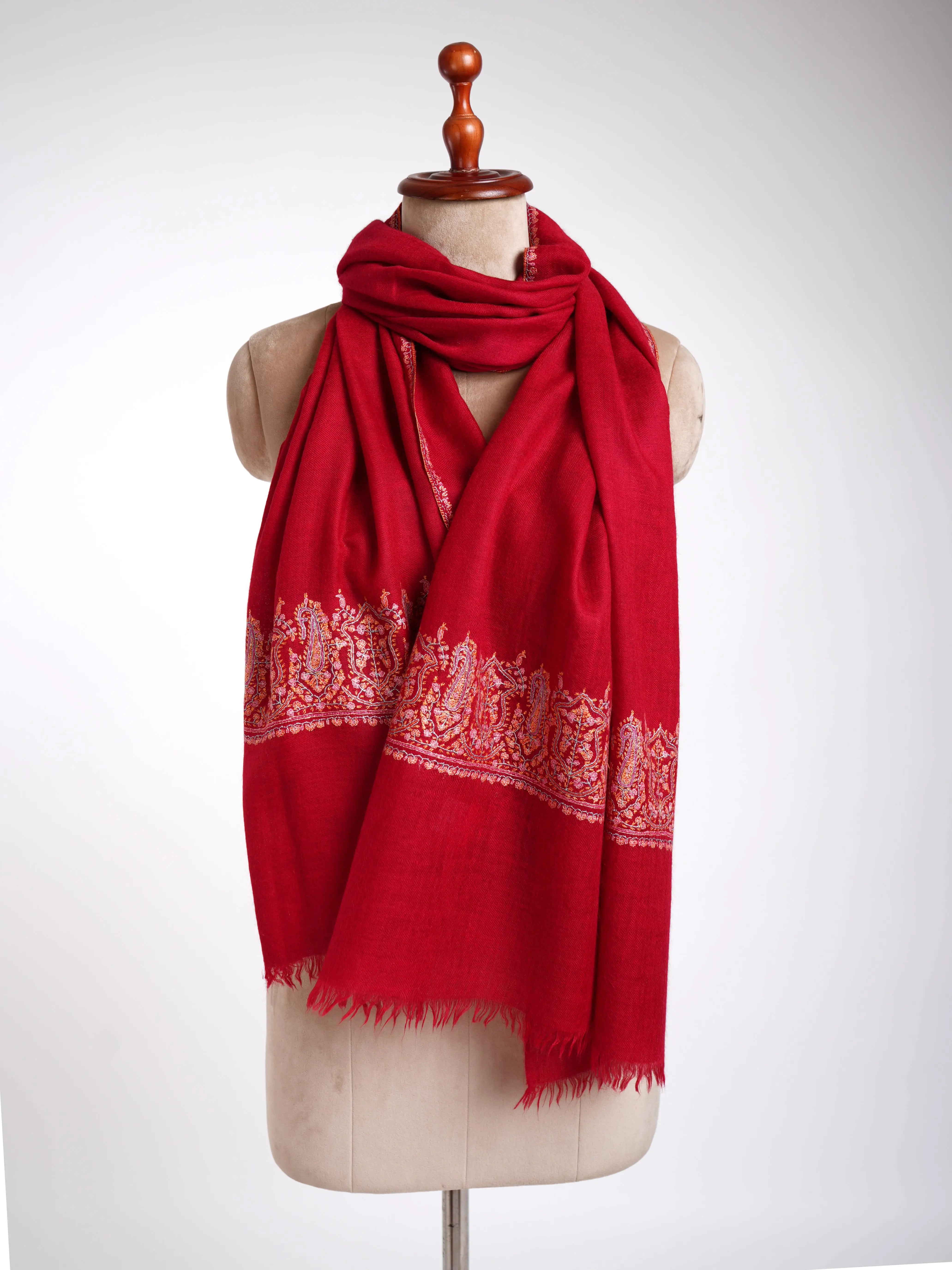Red Embroidered Cashmere Scarf Shahkaar