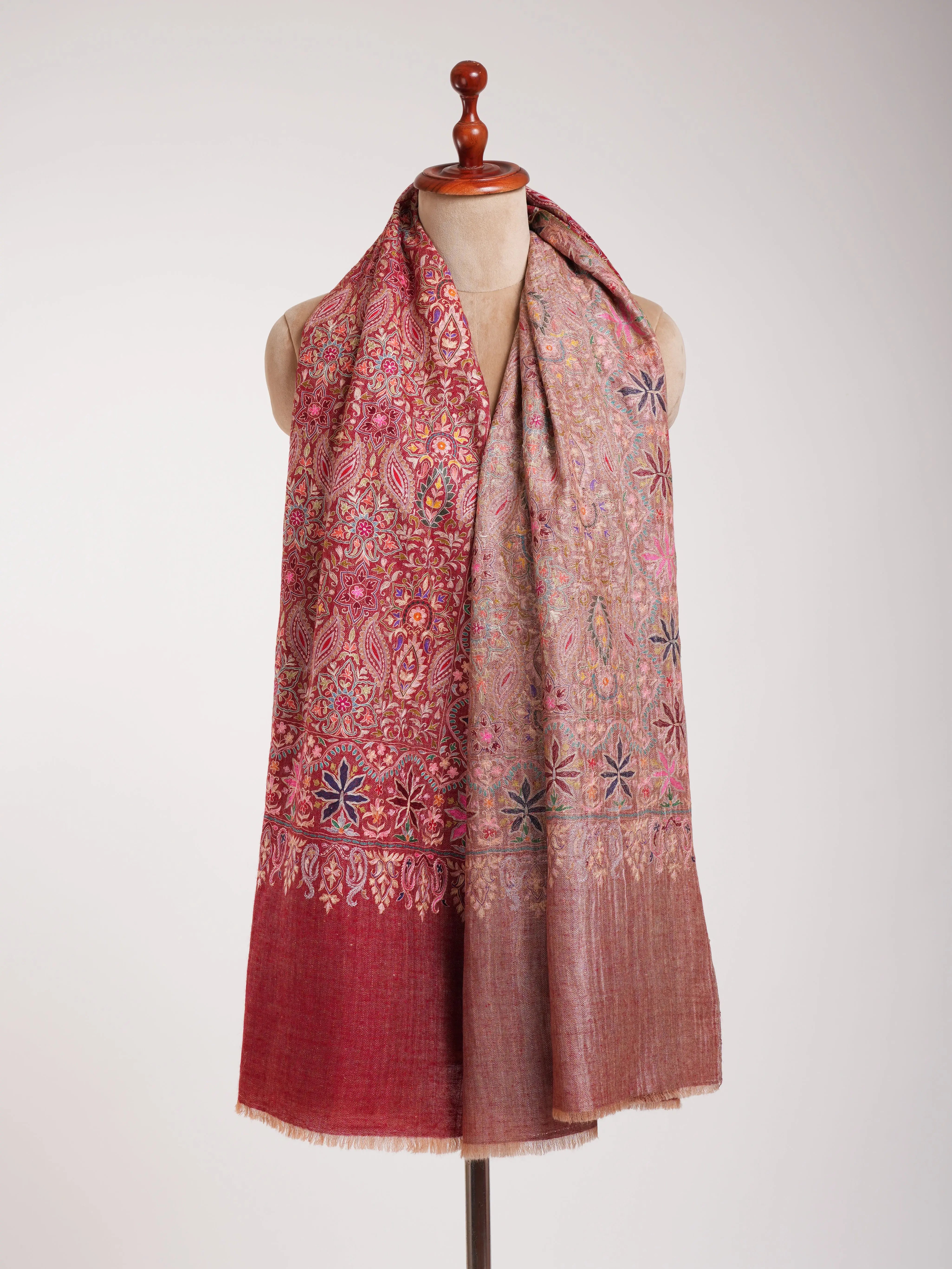 Red and Zari Dorukha with Embroidery Glamorous Pashmina Wrap Shahkaar